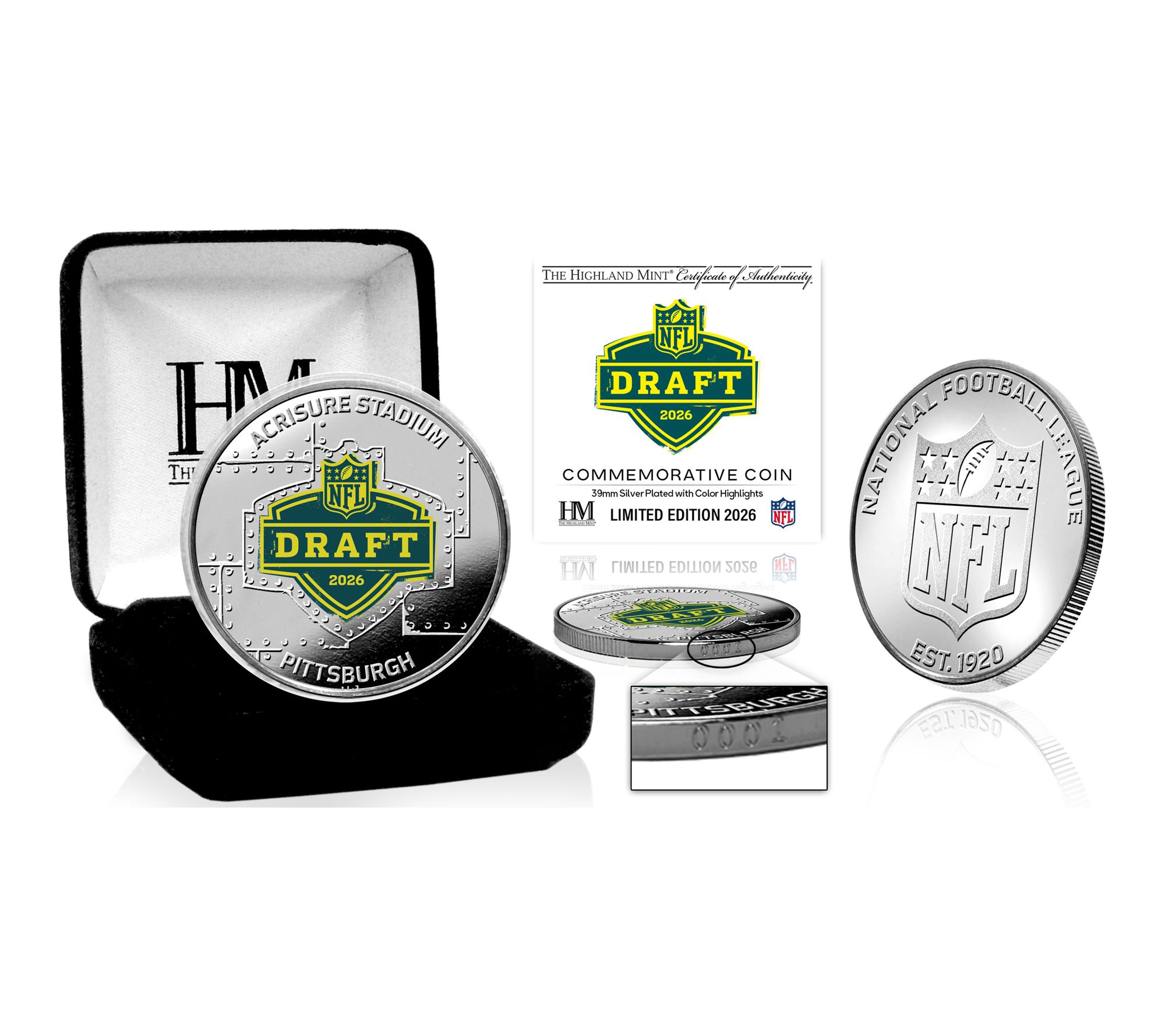NFL 2026 Draft 39mm Silver Plate Color Coin & Jewelry Box