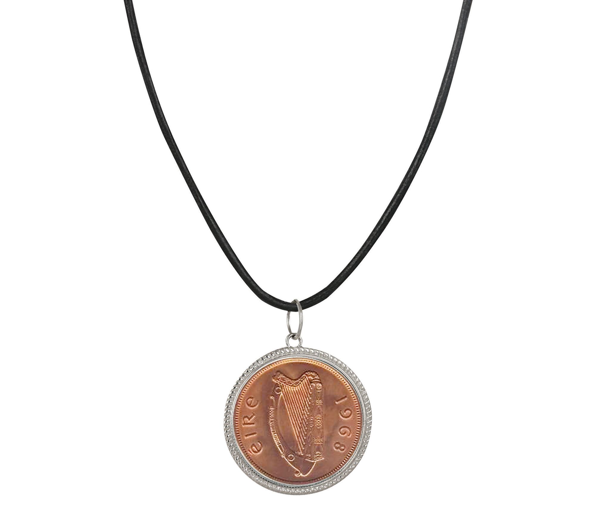 American Coin Large Irish Penny Coin Pendant w/ Leather Cord