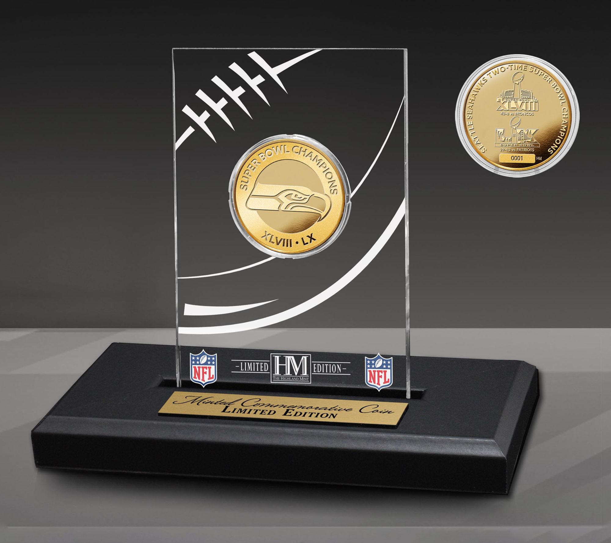 Seattle Seahawks 2X Super Bowl Champs Gold Plated Coin