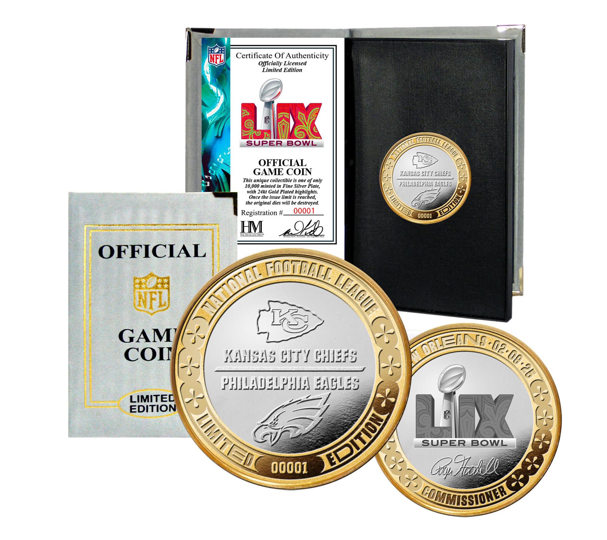 Highland Mint Super Bowl LIX Chiefs vs Eagles Flip Coin