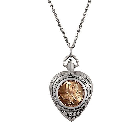 American Coin Treasures Butterfly Coin Heart Watch Pendant