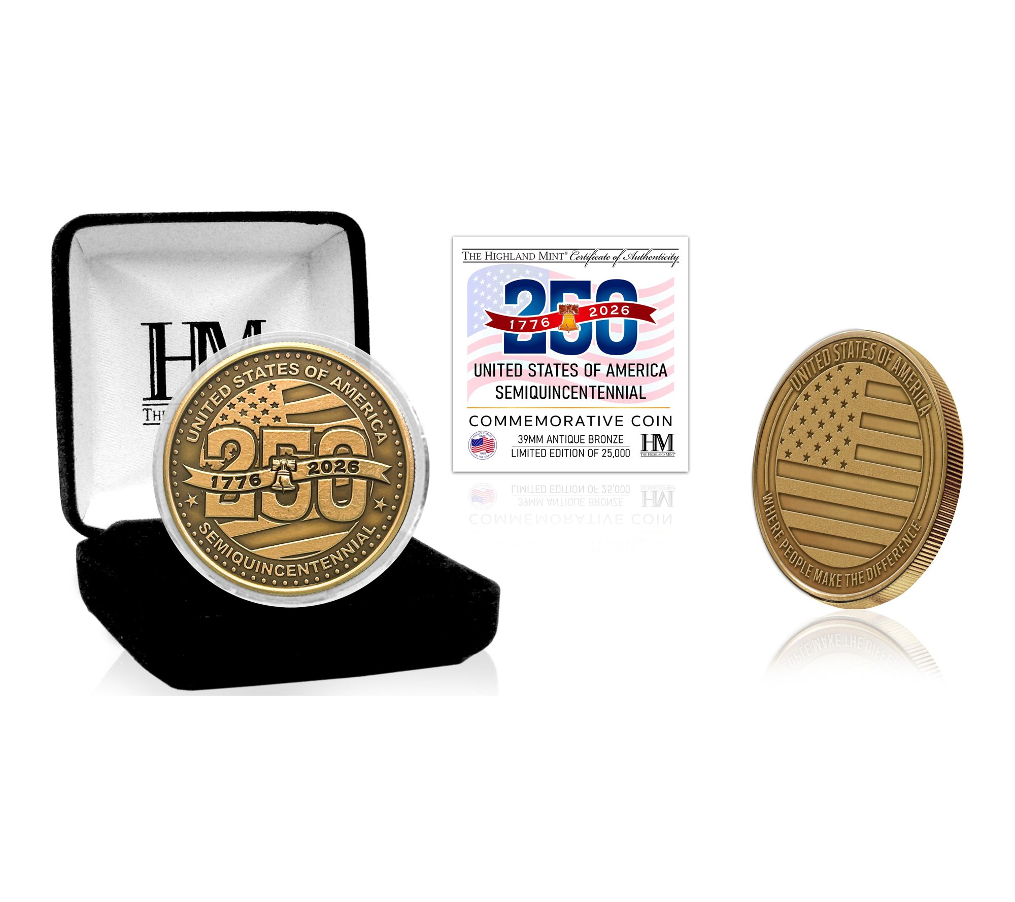 USA 250th Semiquincentennial Anniversary Antique Bronze Coin