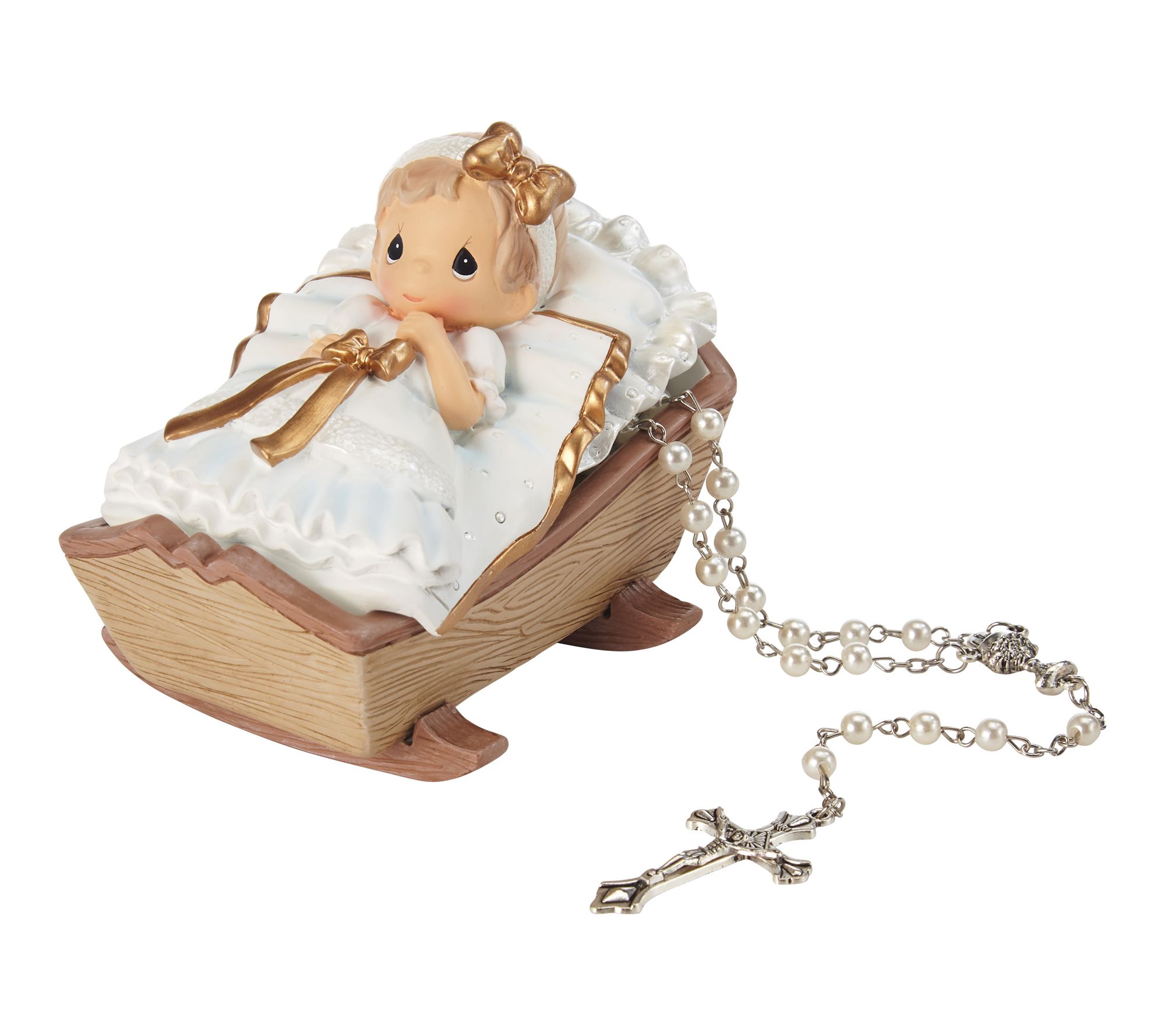 Precious Moments Baby Cradle Baptism Rosary Trinket Box