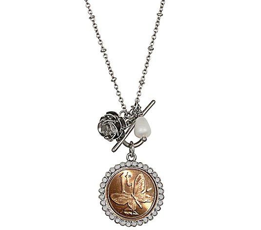 American Coin Treasures Butterfly Coin Rose Toggle Pendant