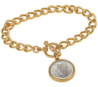 Irish Threepence Coin Goldtone Toggle Bracelet - C216882