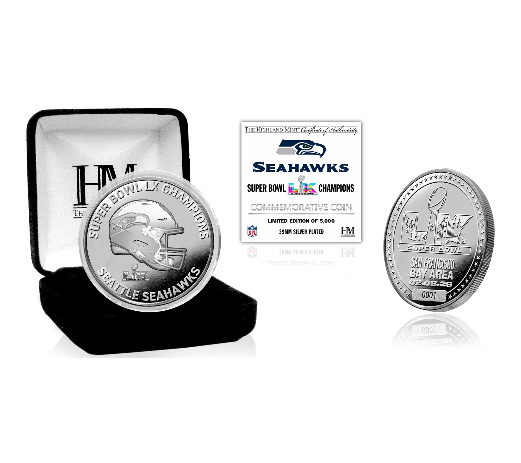 Highland Mint Seahawks Super Bowl LX Champs Silver Plated Coin