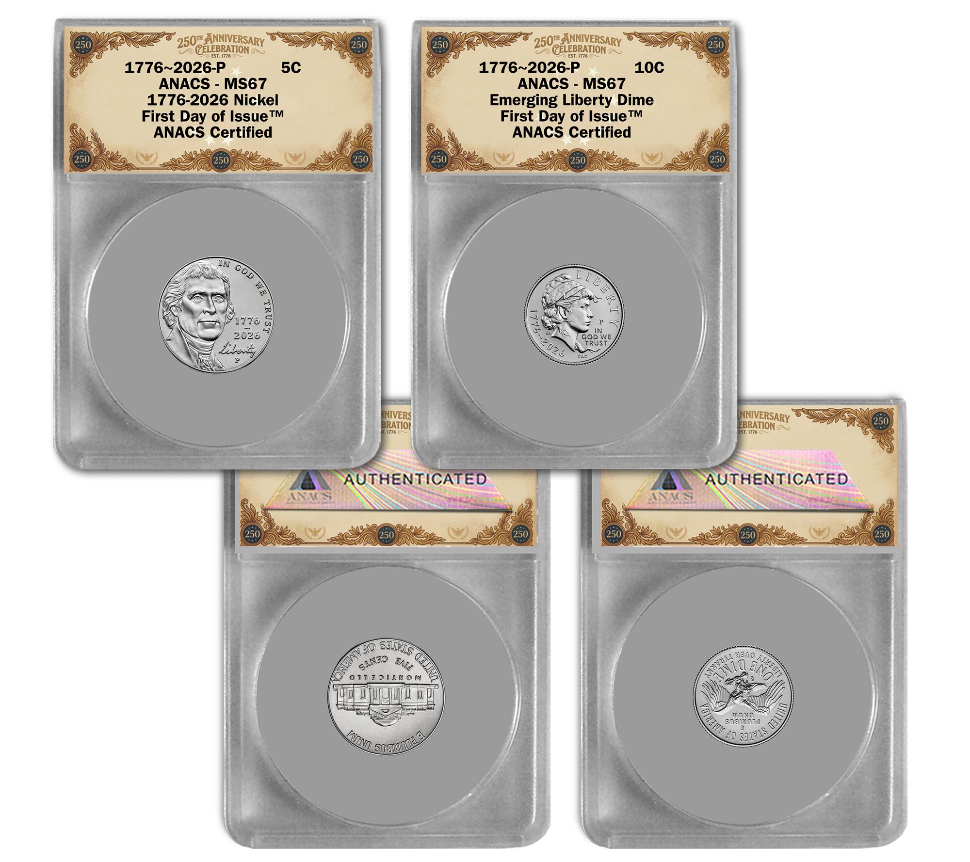 2026-P Emerging Liberty Dime & Jeff Nickel Set Anacs MS67 FDO1el Set