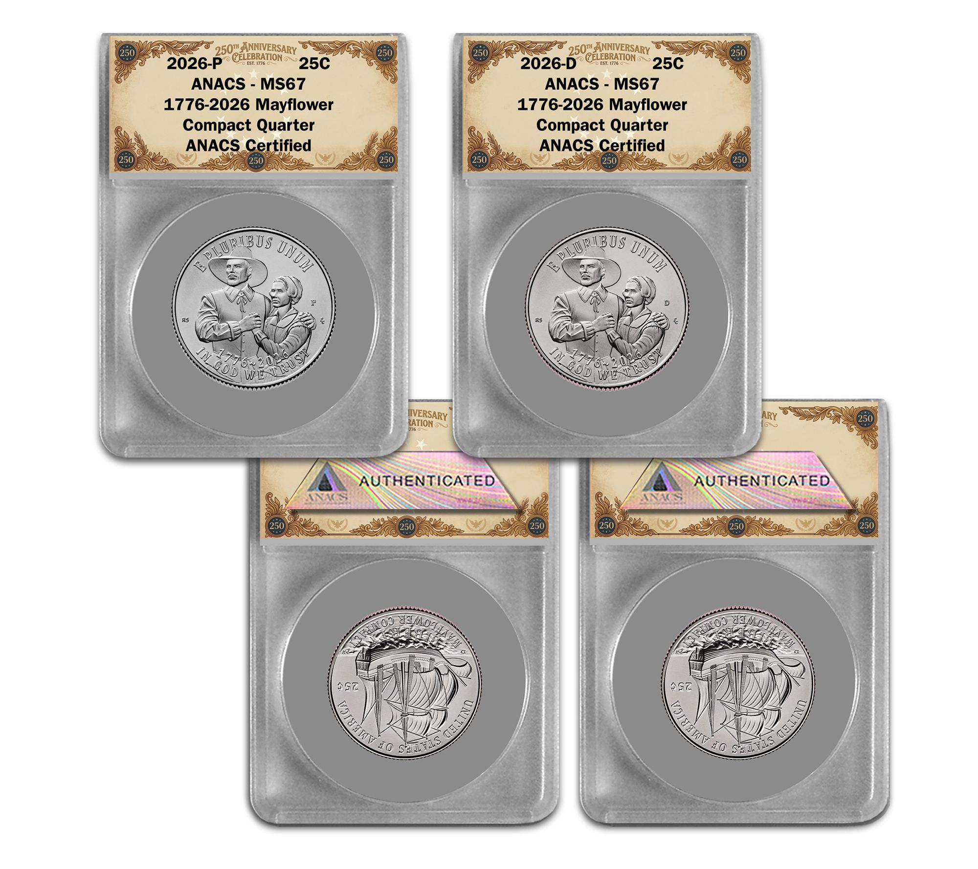 2026 Mayflower Quarter P&D Mint Set Anacs MS67