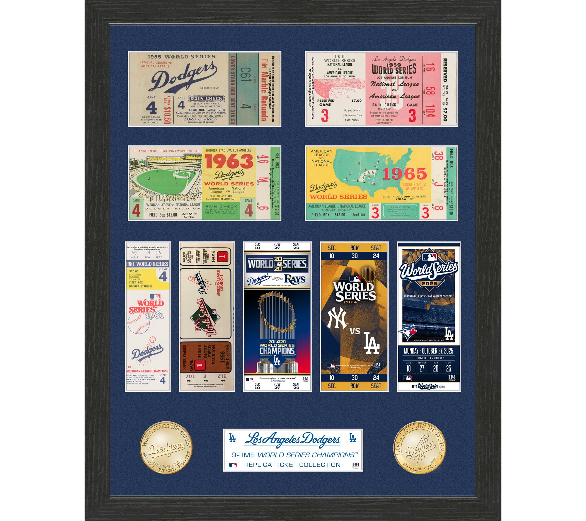 Highland Mint LA Dodgers 9x World Series ChampsTicket Frame
