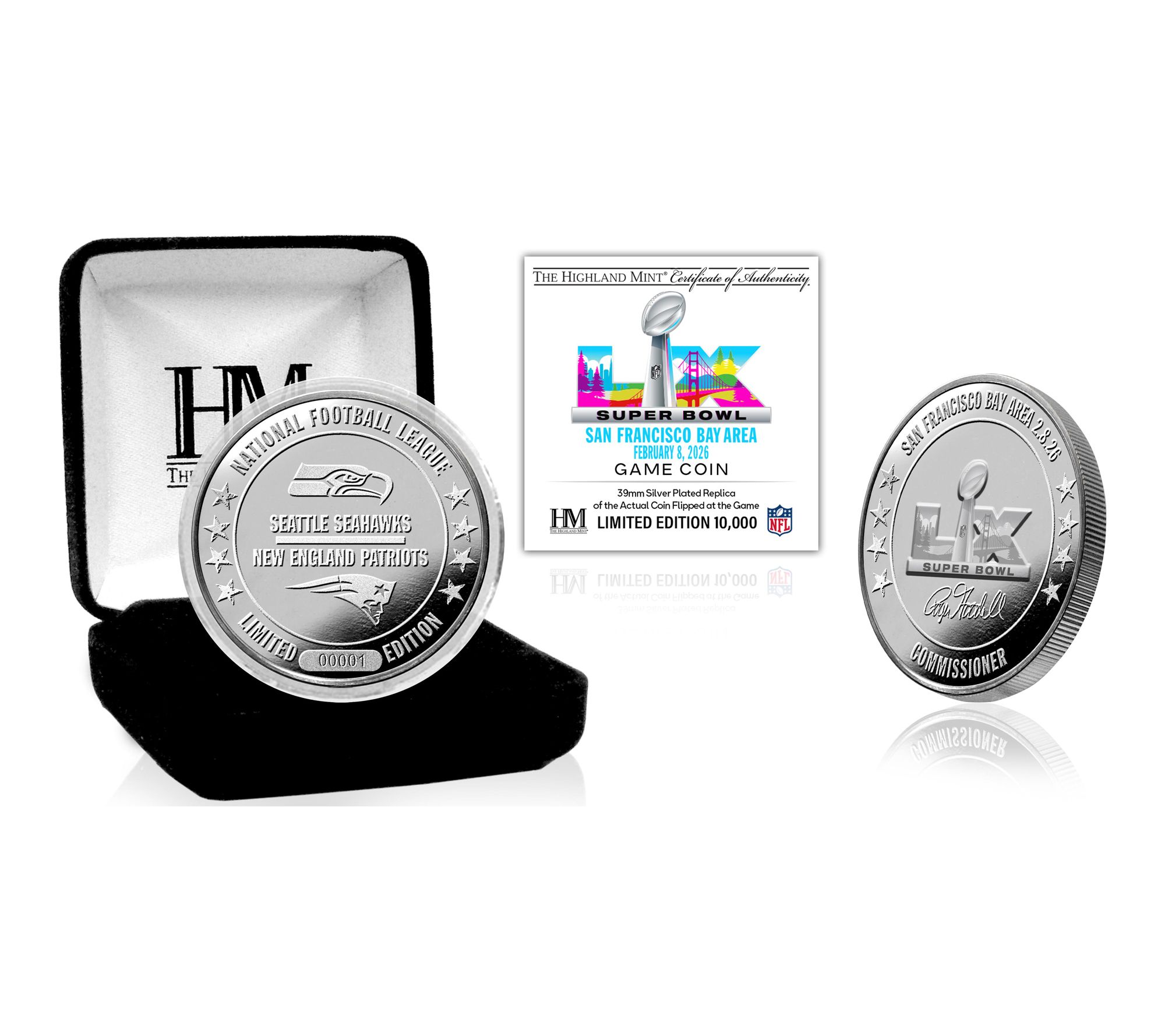 Patriots & Seahawks Super Bowl LX Silver Plated Game Coin