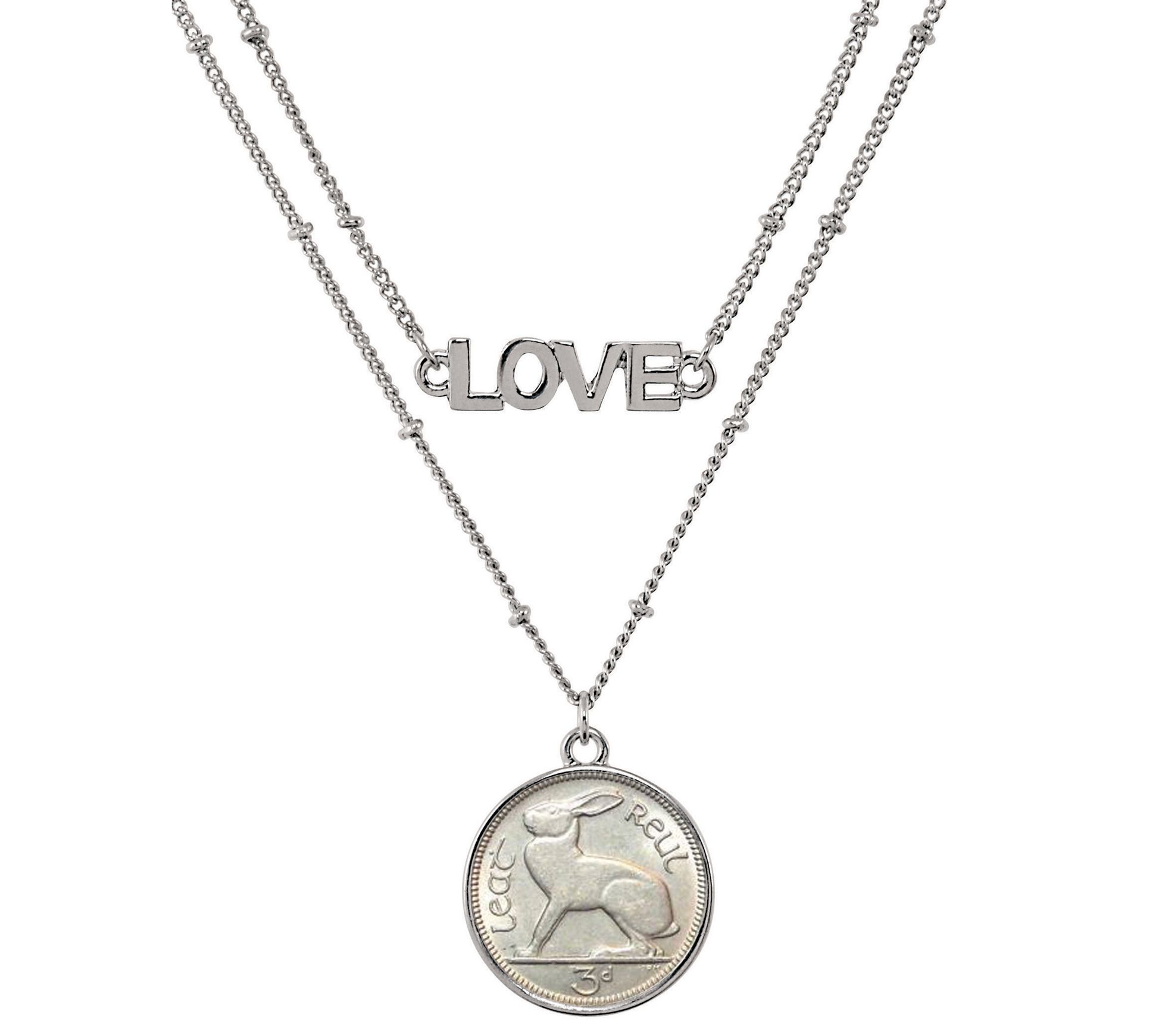 American Coin Treasures Irish Threepence Hare Love Necklace