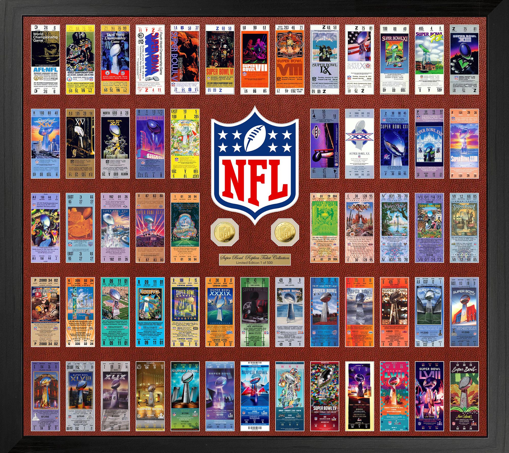 Highland Mint NFL Super Bowl Ticket Collection Frame w/ Coins