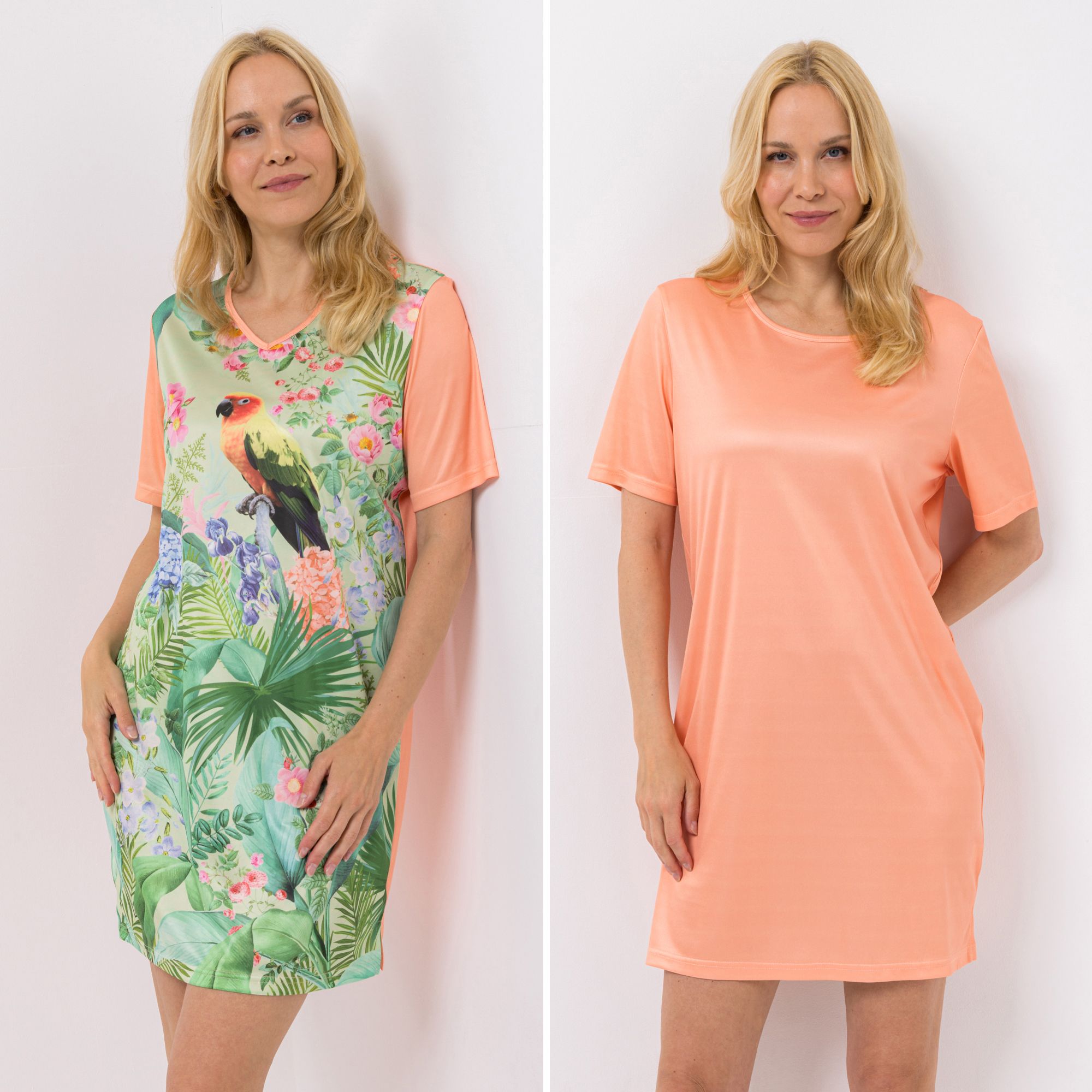 LITTLE ROSE 2 Bigshirts, 1/2-Arm Mikrofaser 1x Allover-Druck 1x uni