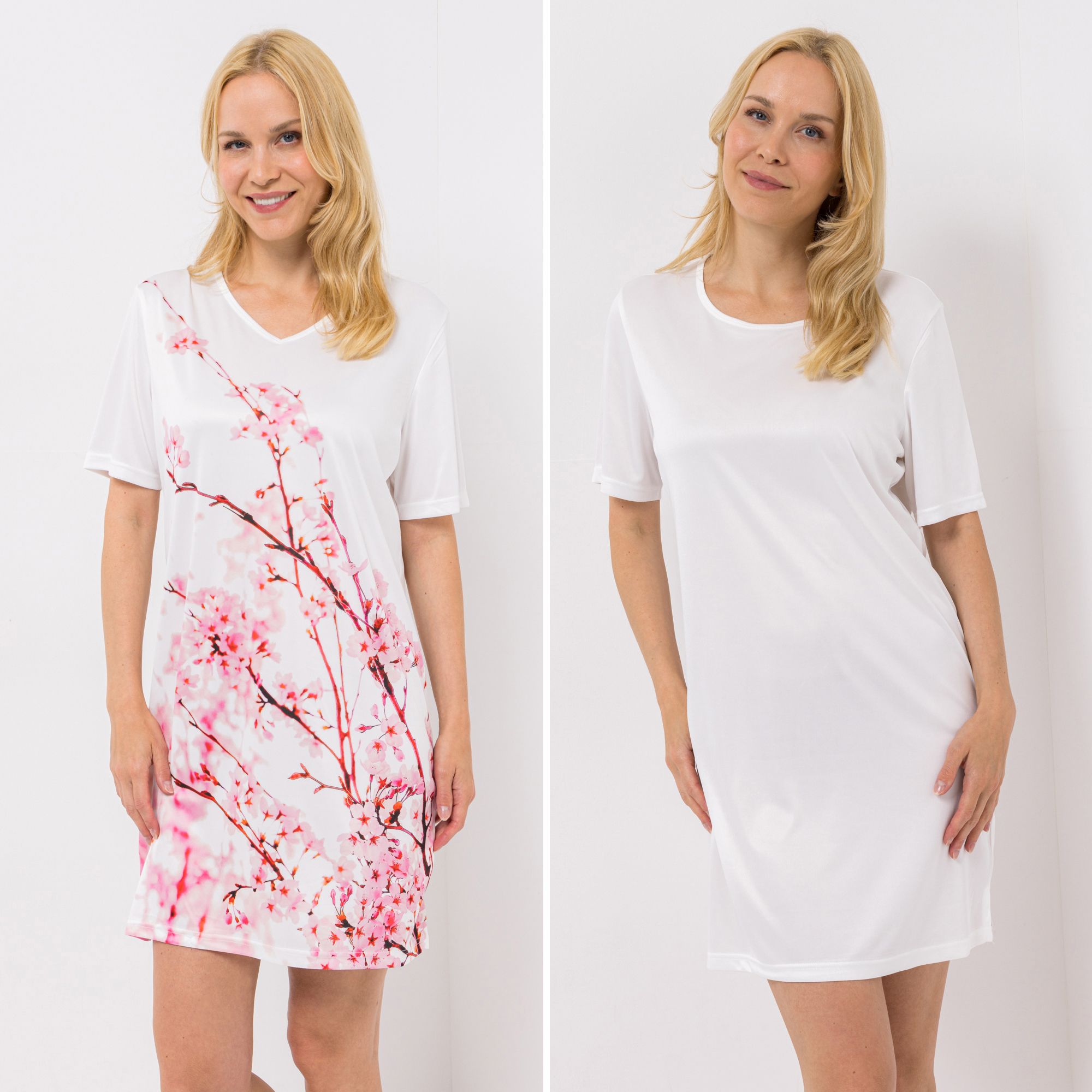 LITTLE ROSE 2 Bigshirts, 1/2-Arm Mikrofaser 1x Allover-Druck 1x uni