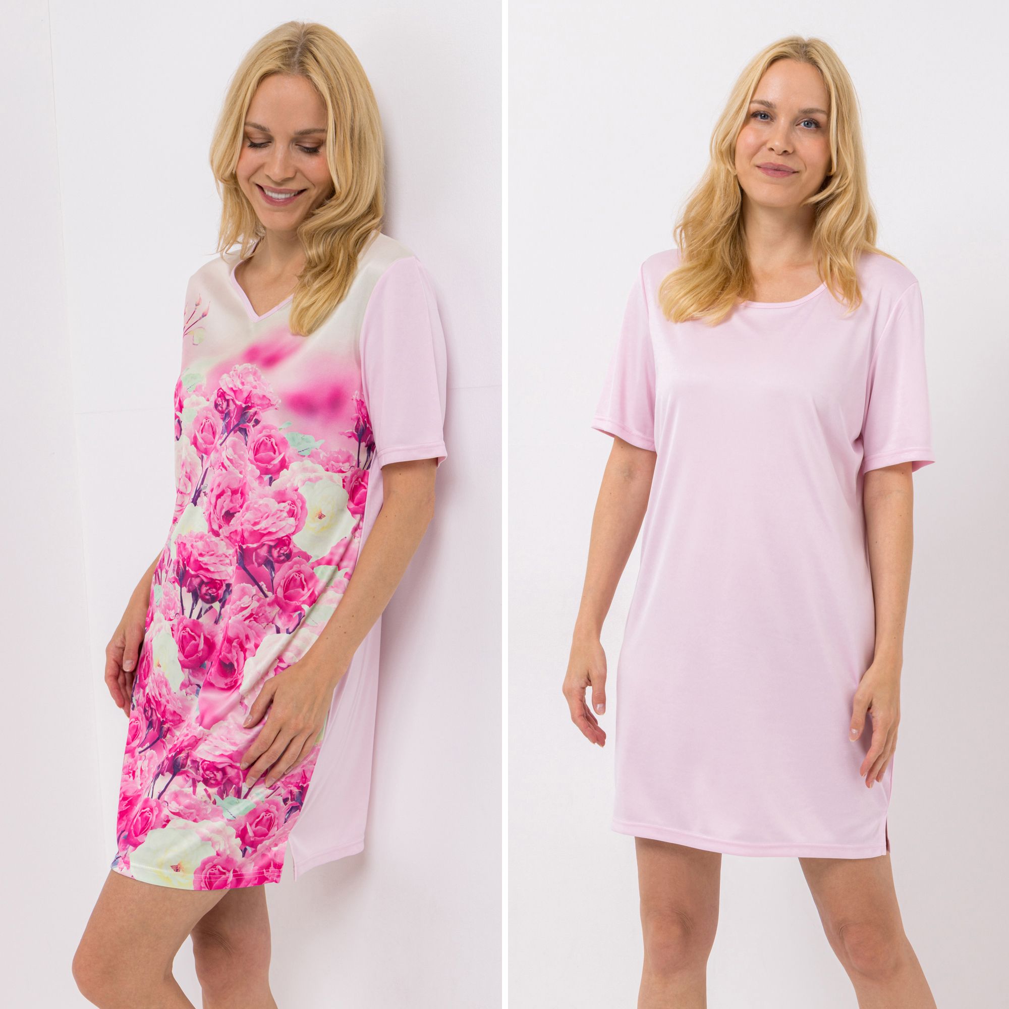 LITTLE ROSE 2 Bigshirts, 1/2-Arm Mikrofaser 1x Allover-Druck 1x uni