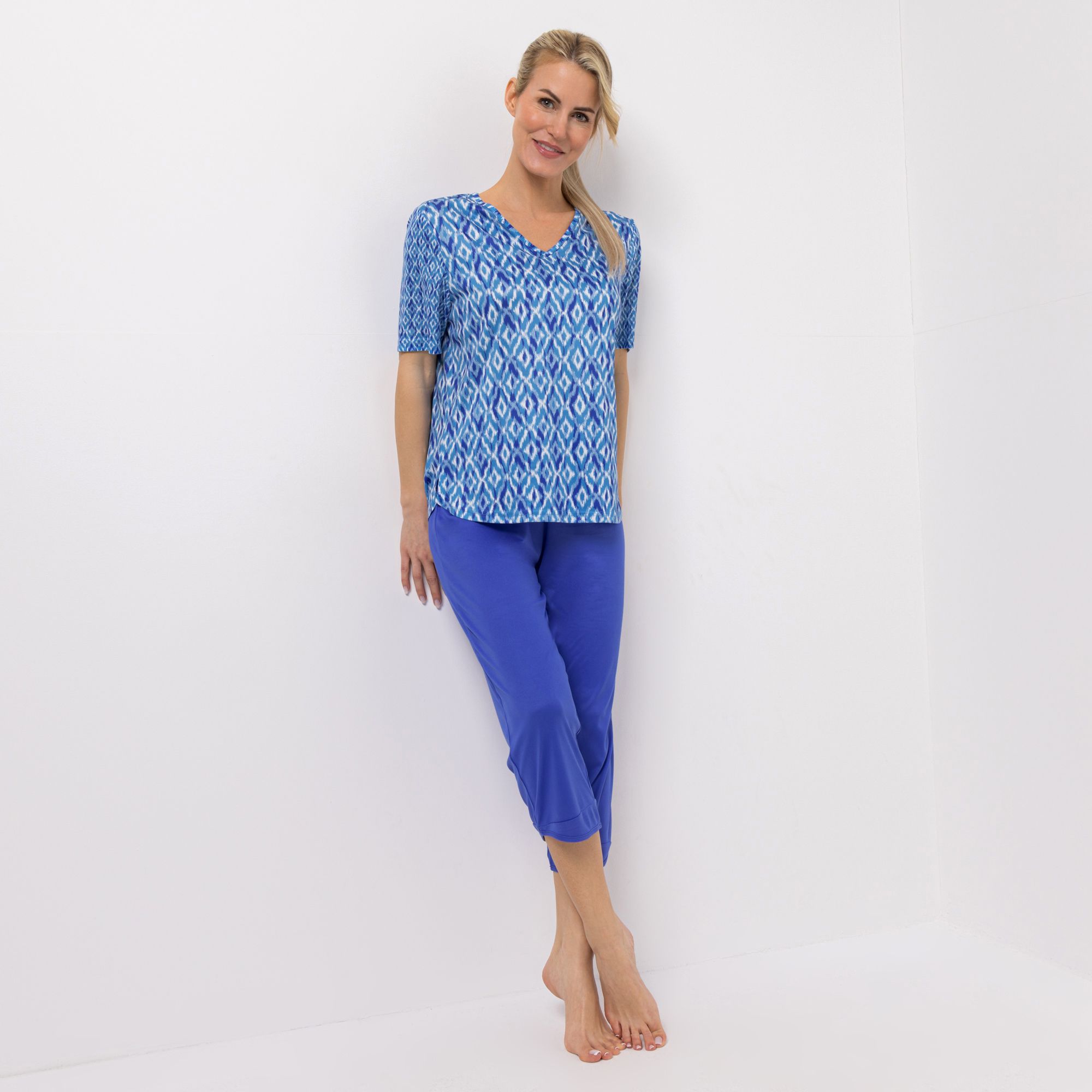 JERYMOOD HOMEWEAR Lounge-Set Mikrofaser Jersey Shirt, 1/2-Arm Hose, wadenumspielend