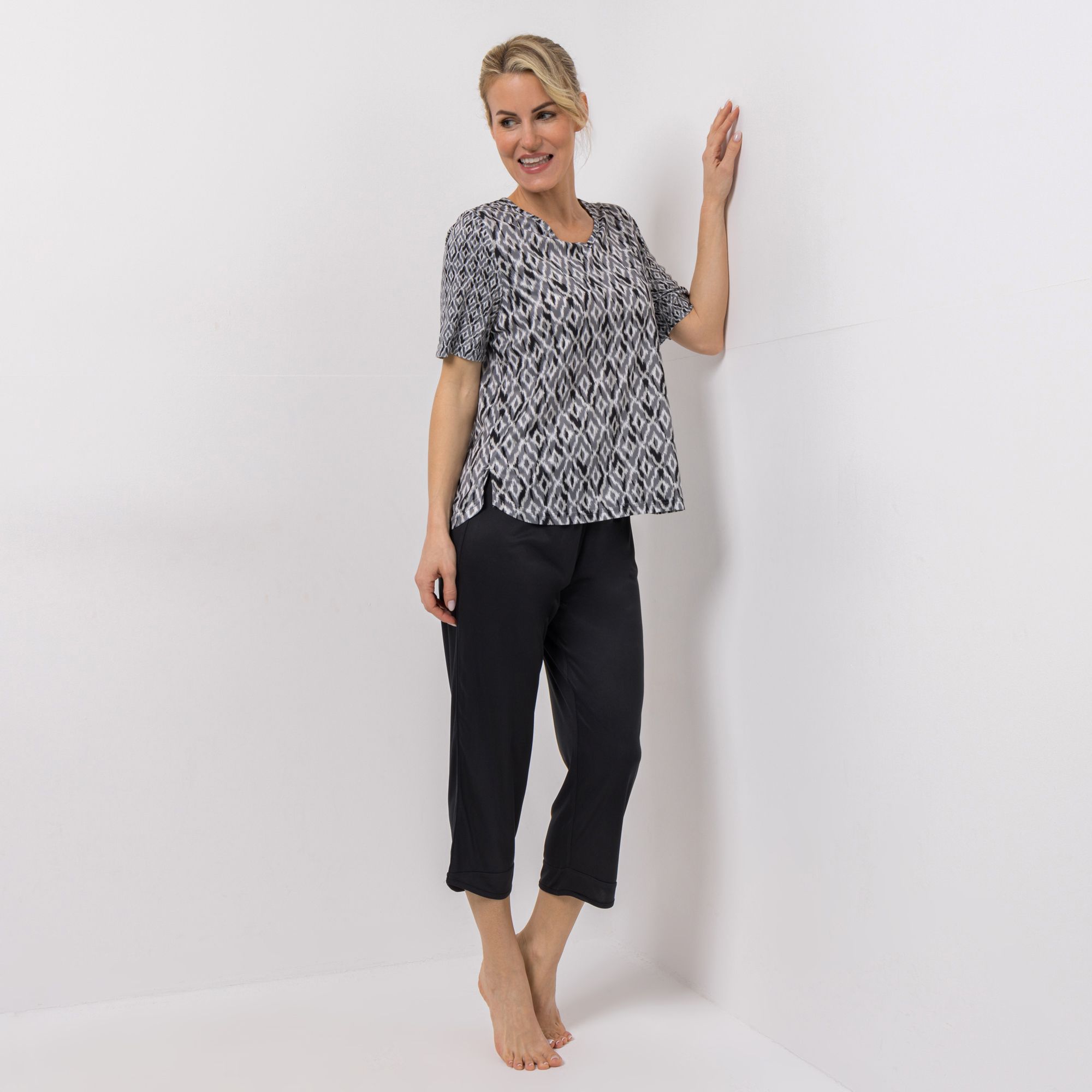 JERYMOOD HOMEWEAR Lounge-Set Mikrofaser Jersey Shirt, 1/2-Arm Hose, wadenumspielend