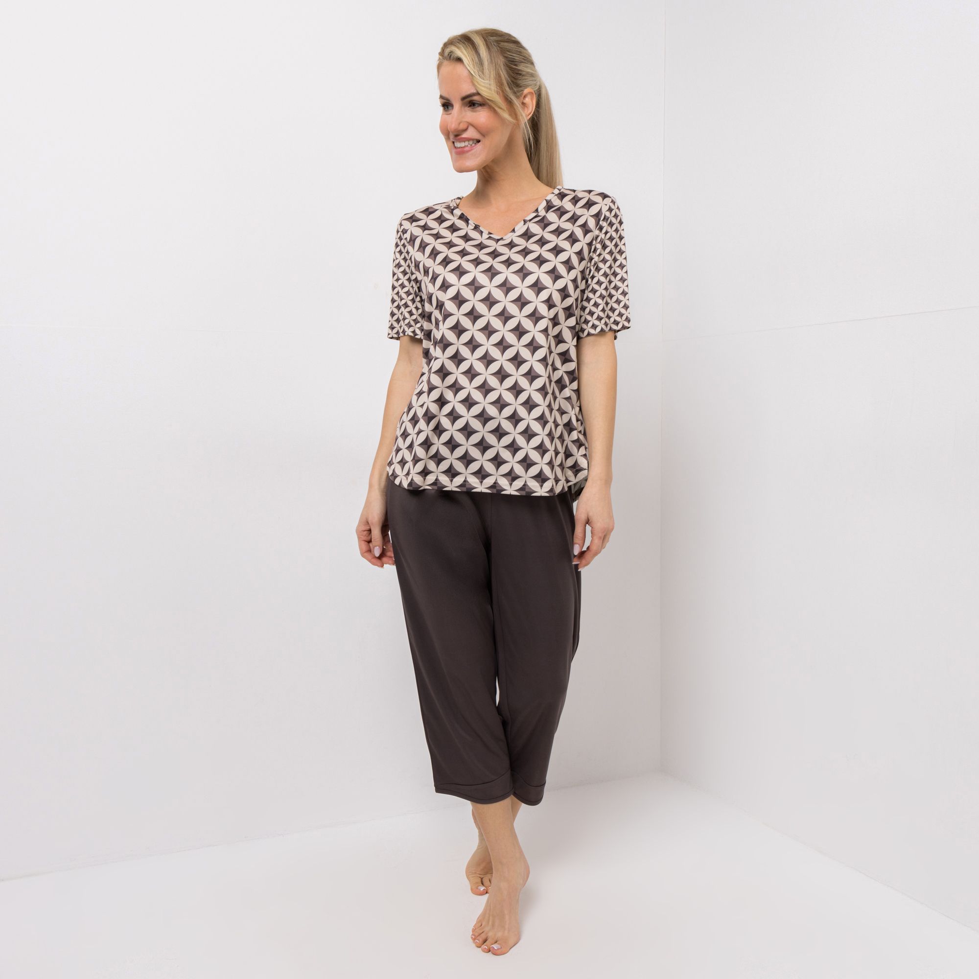 JERYMOOD HOMEWEAR Lounge-Set Mikrofaser Jersey Shirt, 1/2-Arm Hose, wadenumspielend