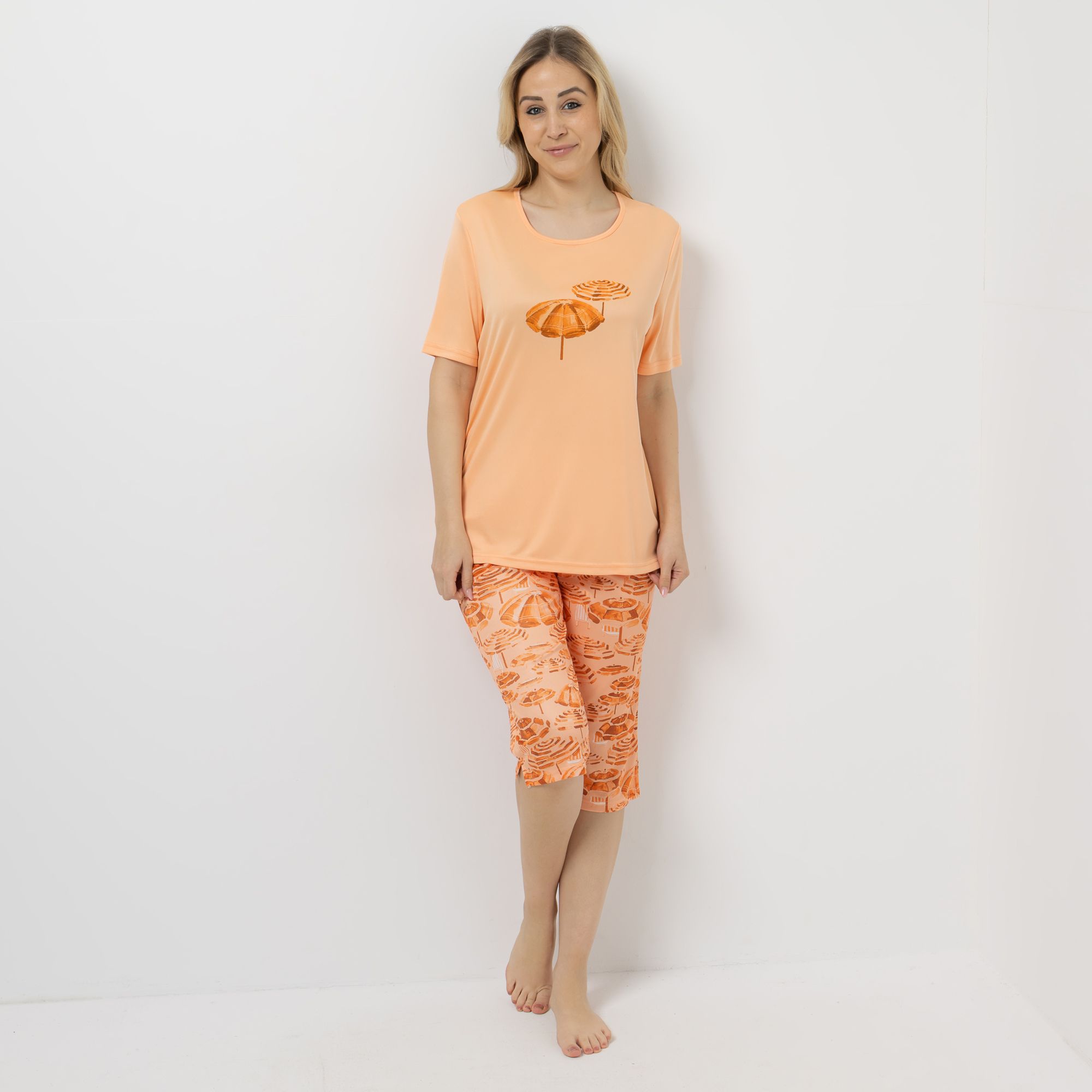 LITTLE ROSE Pyjama Mikrofaser Shirt, 1/2-Arm Caprihose