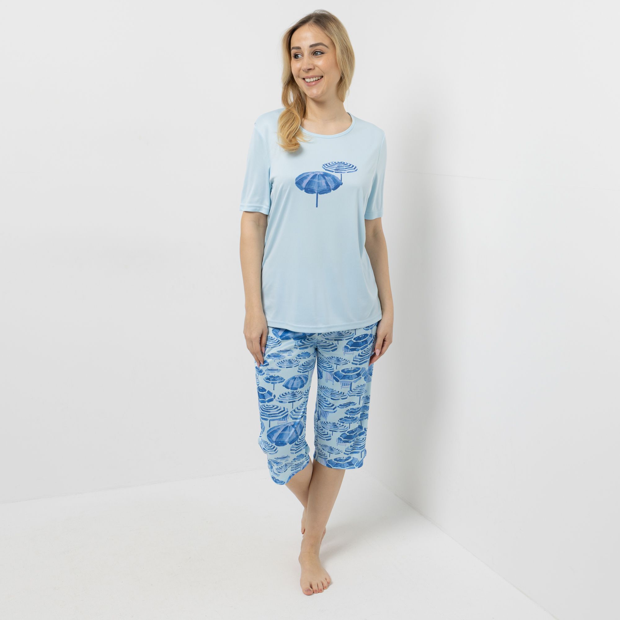 LITTLE ROSE Pyjama Mikrofaser Shirt, 1/2-Arm Caprihose