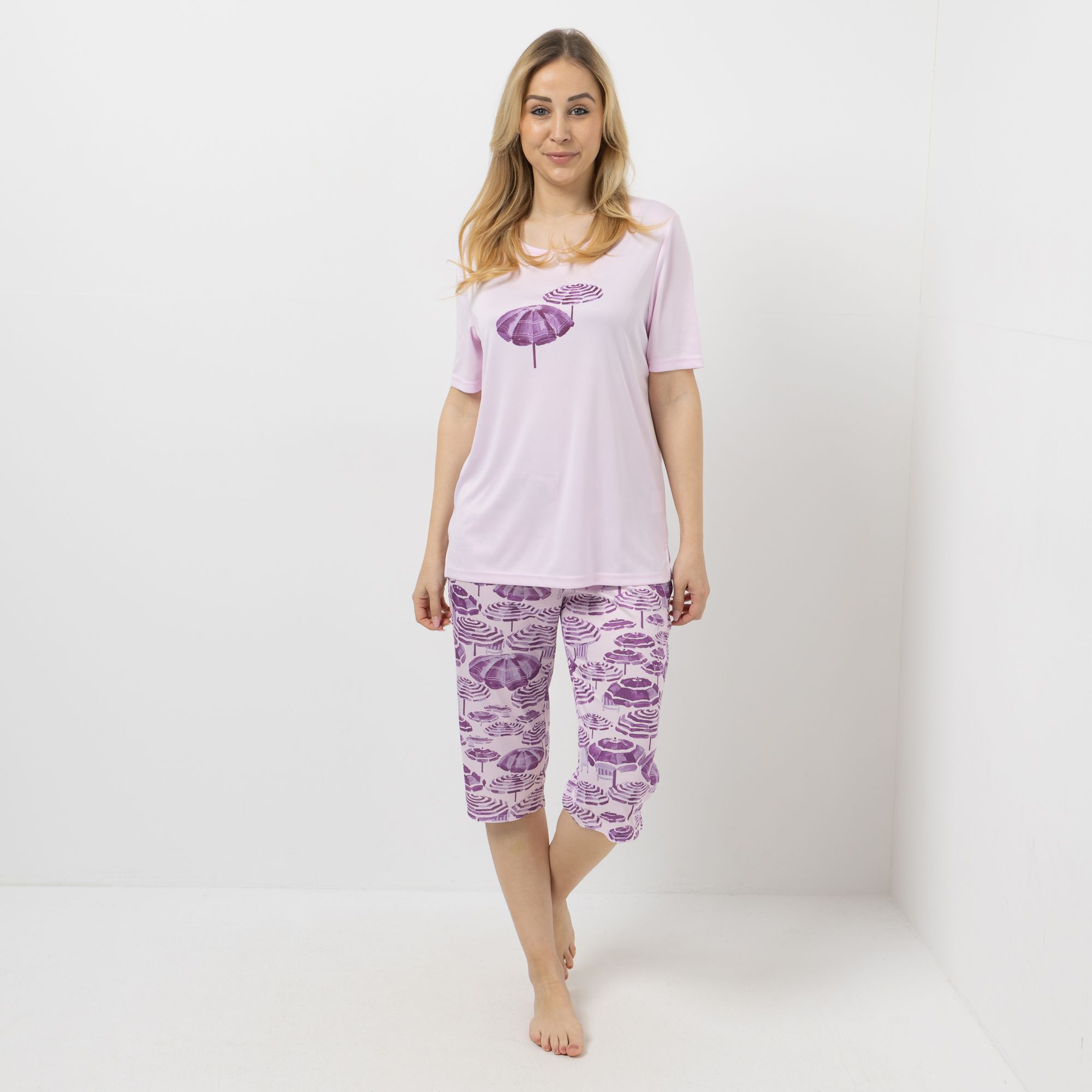 LITTLE ROSE Pyjama Mikrofaser Shirt, 1/2-Arm Caprihose