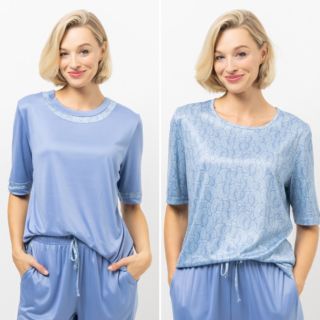 JERYMOOD HOMEWEAR 2 Shirts langer 1/2-Arm figurumspielend 1x uni, 1x bedruckt