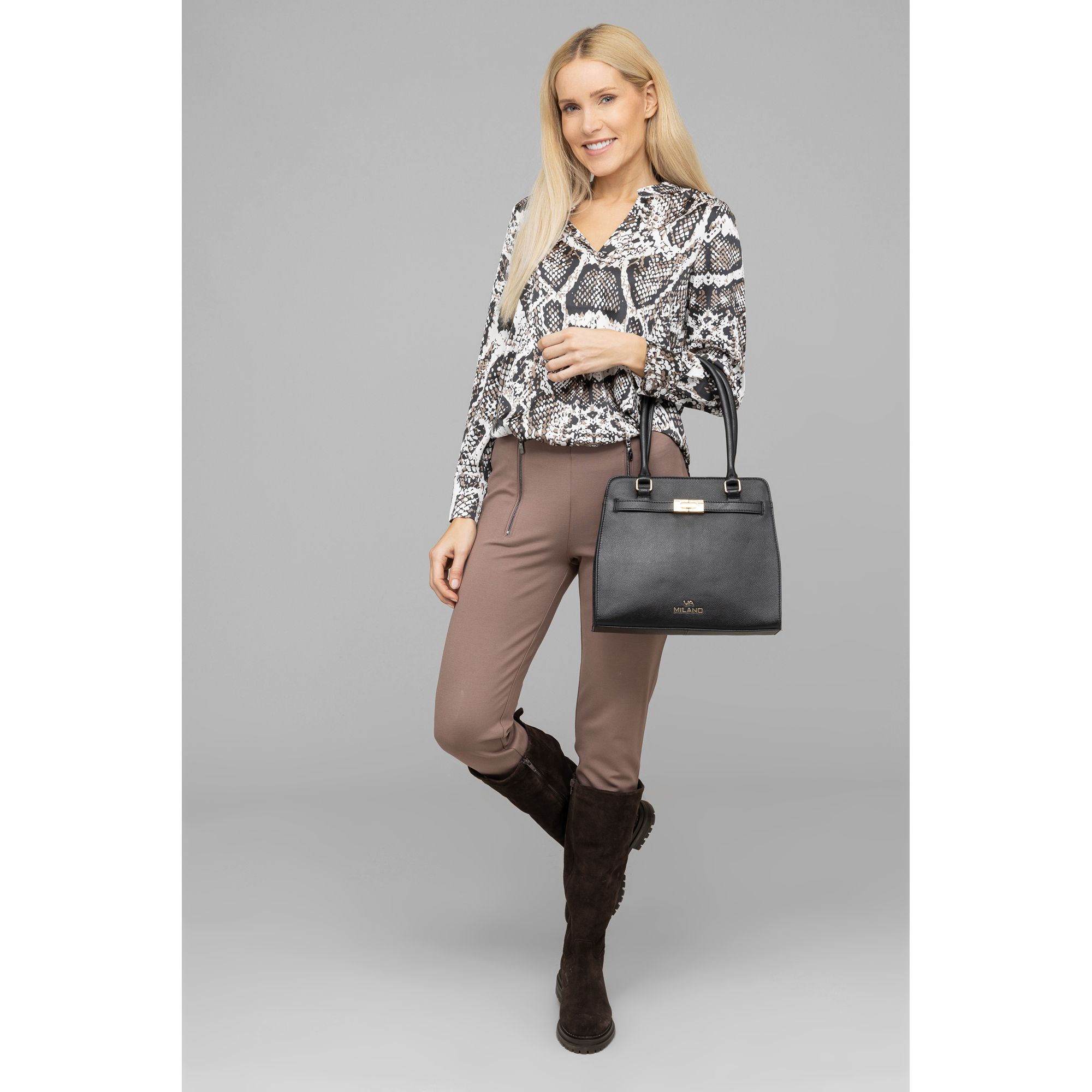 VIA MILANO Hose, 1/1-Länge elastisch Zierreissverschlüsse schmales Bein