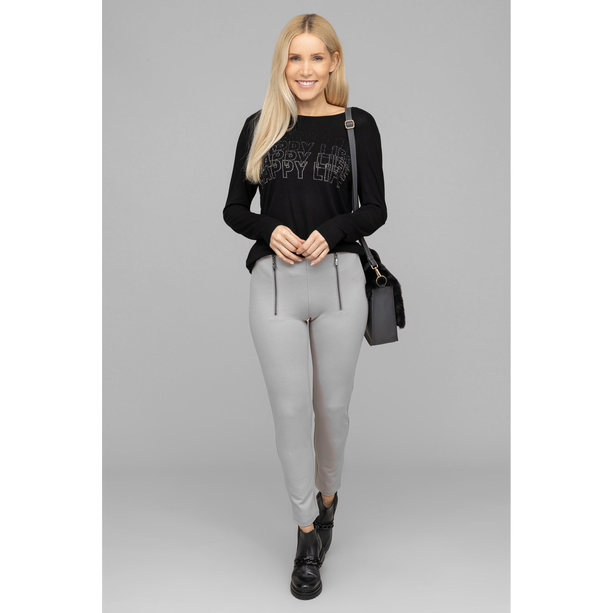 VIA MILANO Hose, 1/1-Länge elastisch Zierreissverschlüsse schmales Bein