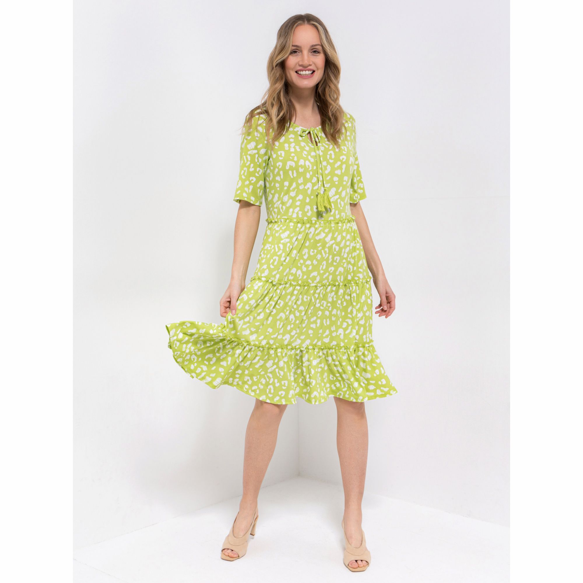 VIA MILANO Kleid, langer 1/2-Arm Rundhalsausschnitt mit Bindeband leger weit