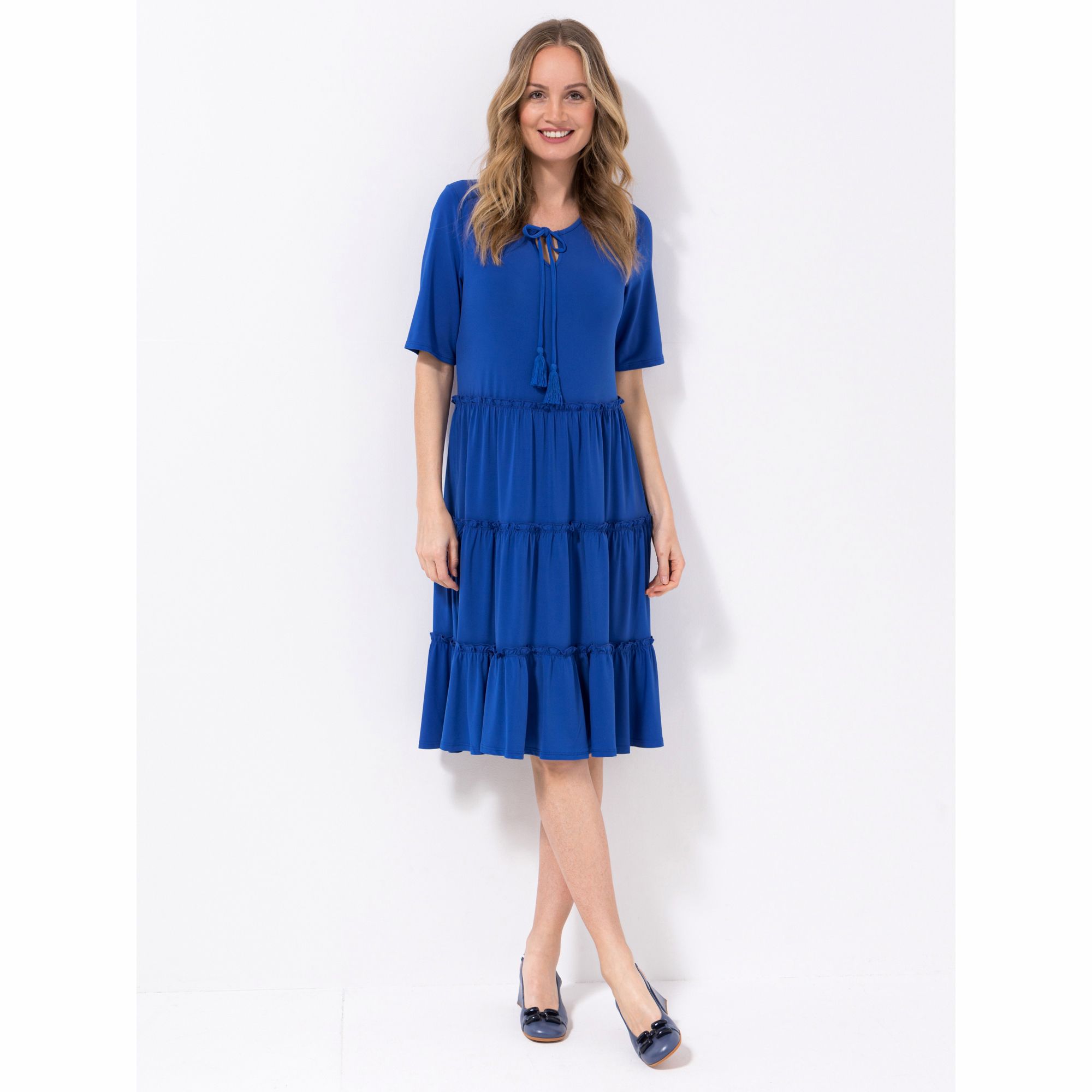 VIA MILANO Kleid, langer 1/2-Arm Rundhalsausschnitt mit Bindeband leger weit