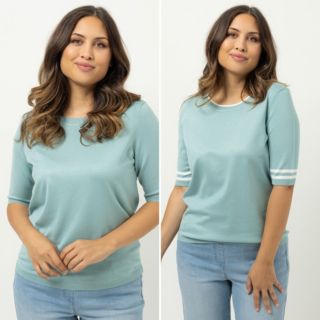 DENIM & CO. Doppelpack Pullover langer 1/2-Arm Rundhalsausschnitt uni&Kontraststreifen