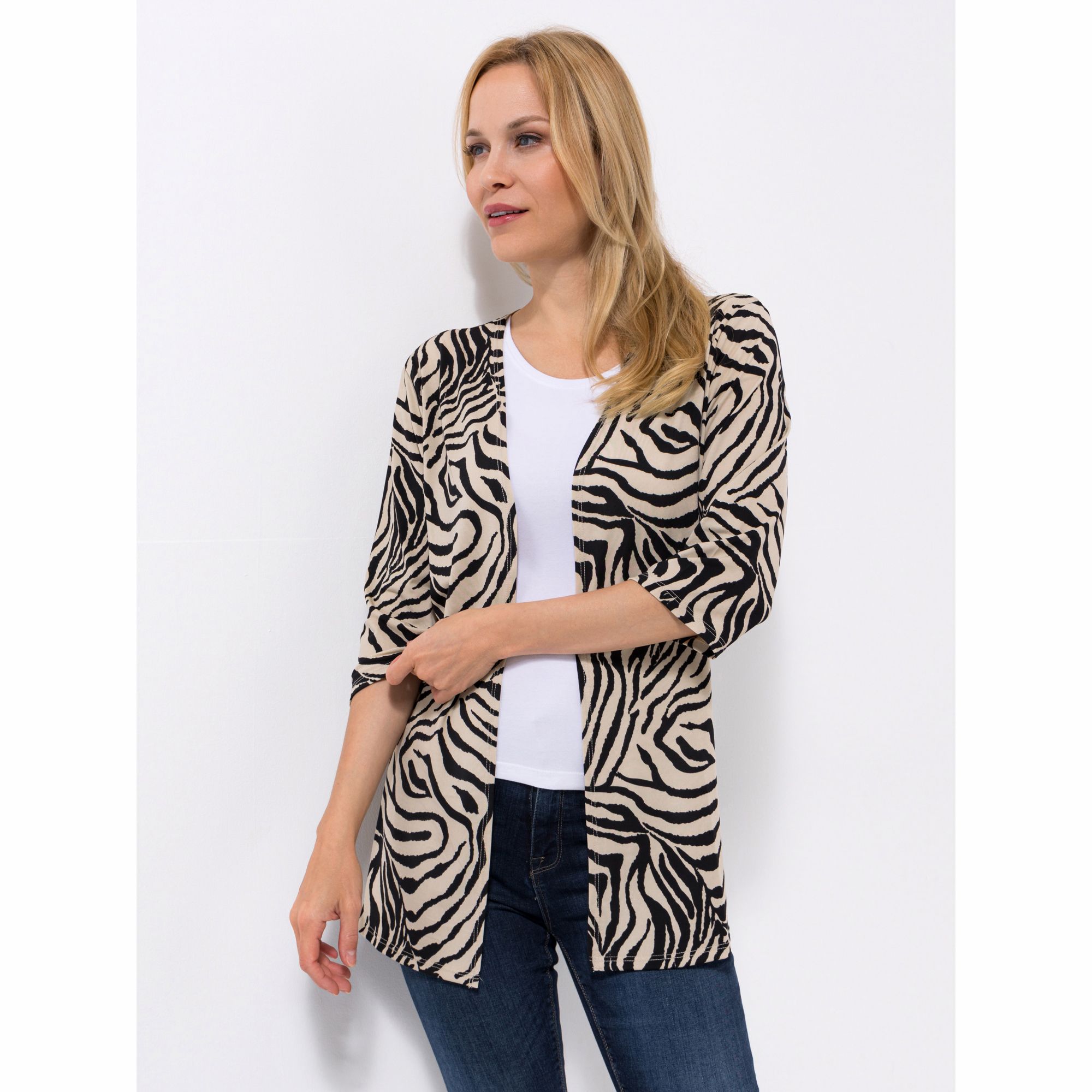 IN-PRINT Cardigan, 3/4-Arm offene Front Seitenschlitze elastische Ware