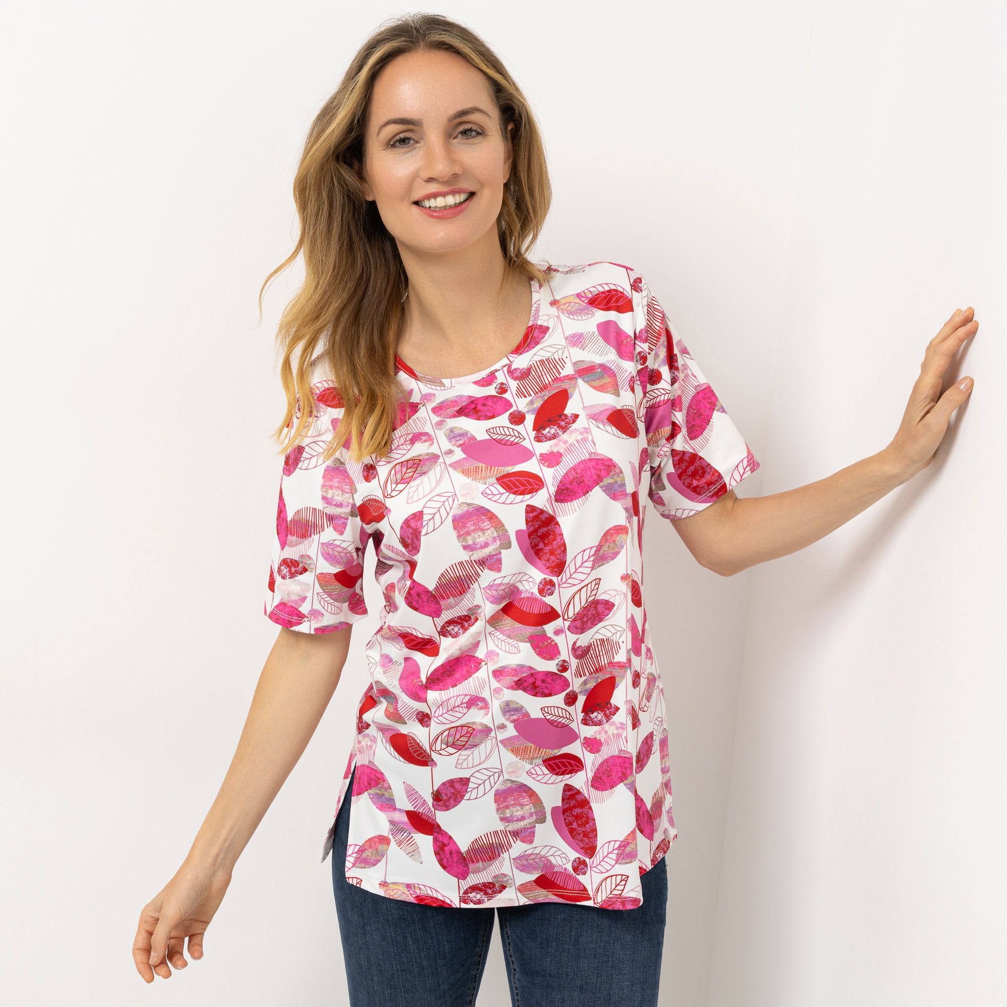 IN-PRINT Jersey-Shirt, 1/2-Arm Rundhalsausschnitt Seitenschlitze bedruckt