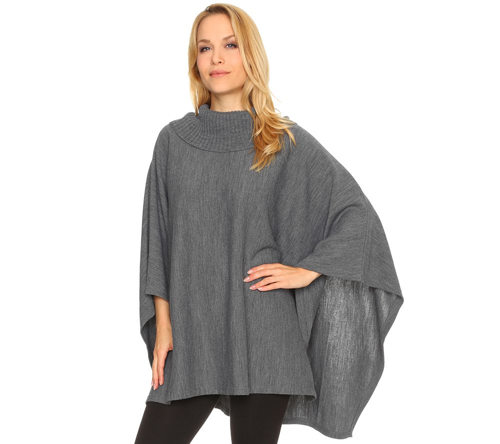 NINA LEONARD Poncho Einheitsgröße Rollkragen weite Form QVC.de