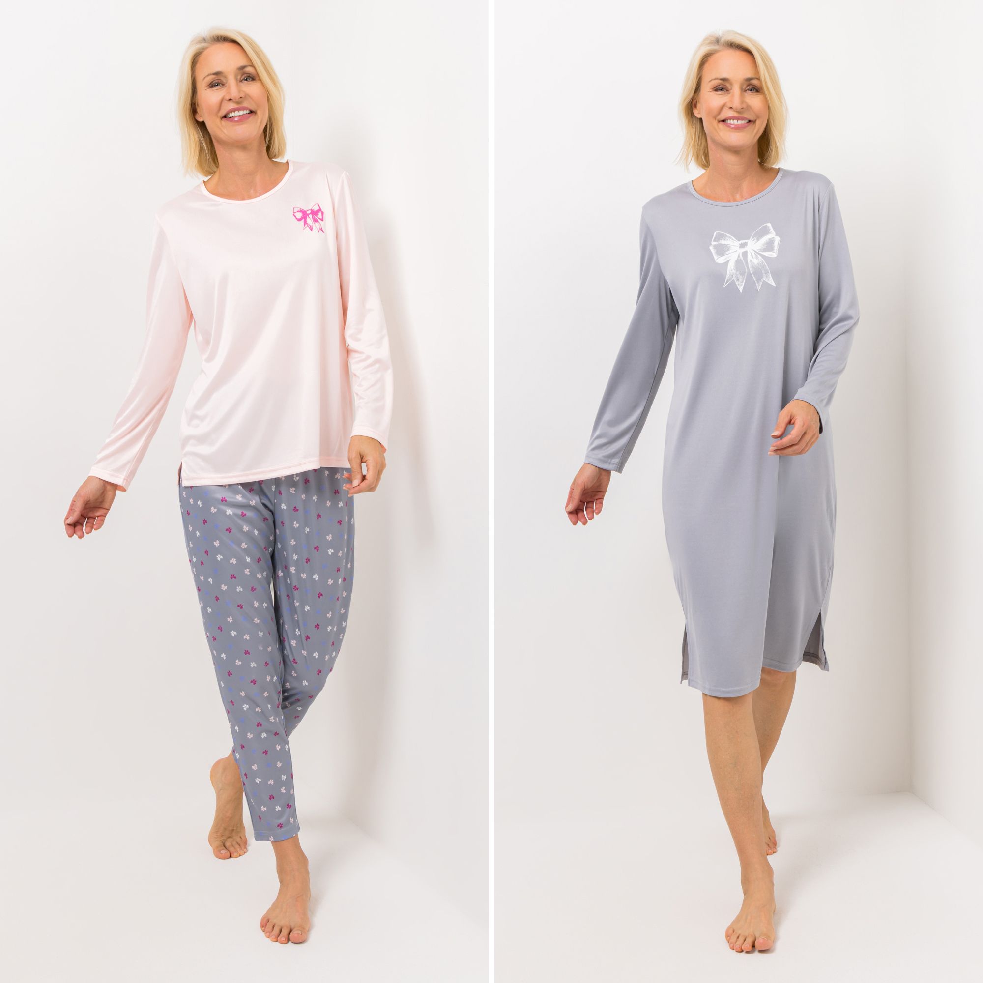 LITTLE ROSE Set Pyjama und Nachthemd Mikrofaser Schleifendruck