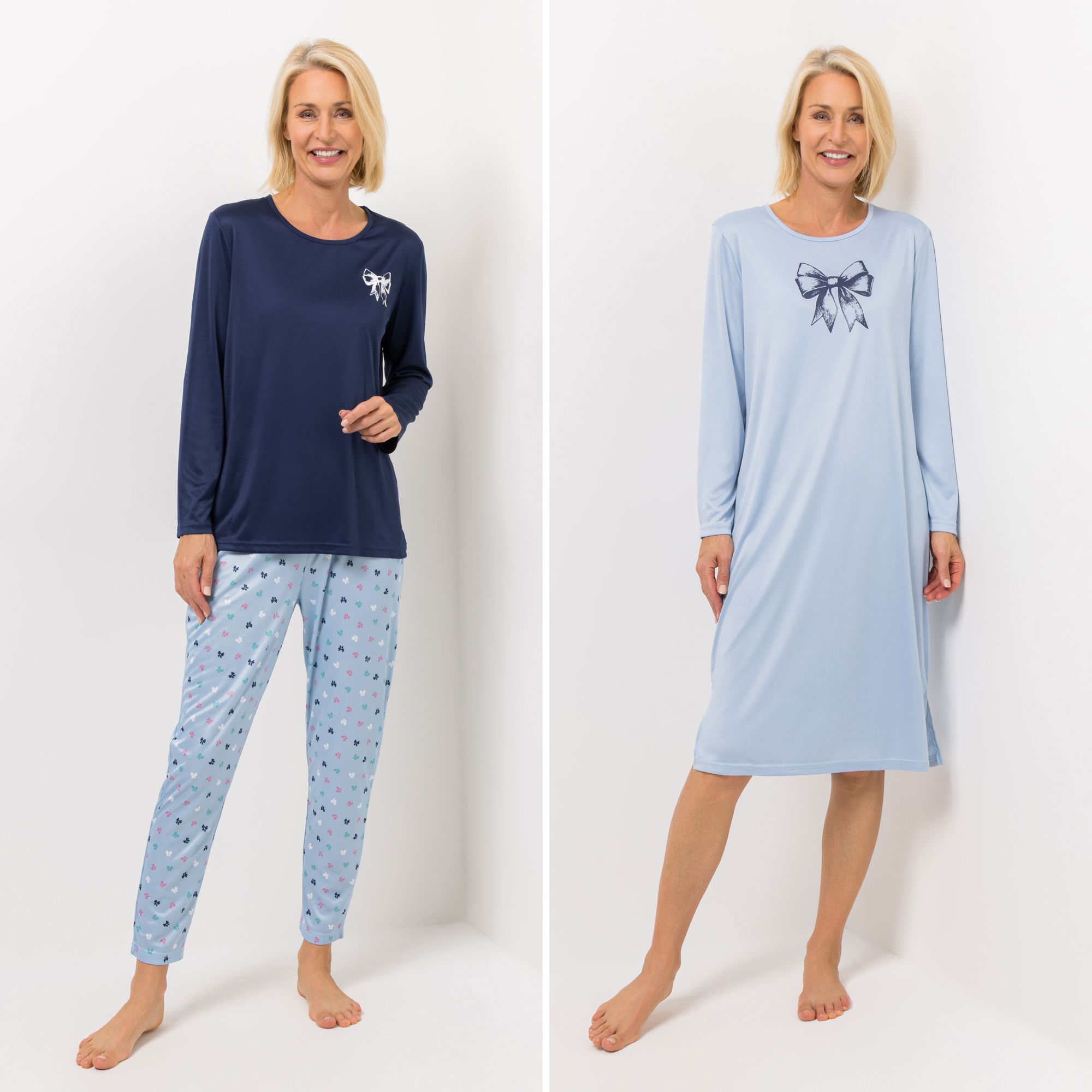 LITTLE ROSE Set Pyjama und Nachthemd Mikrofaser Schleifendruck