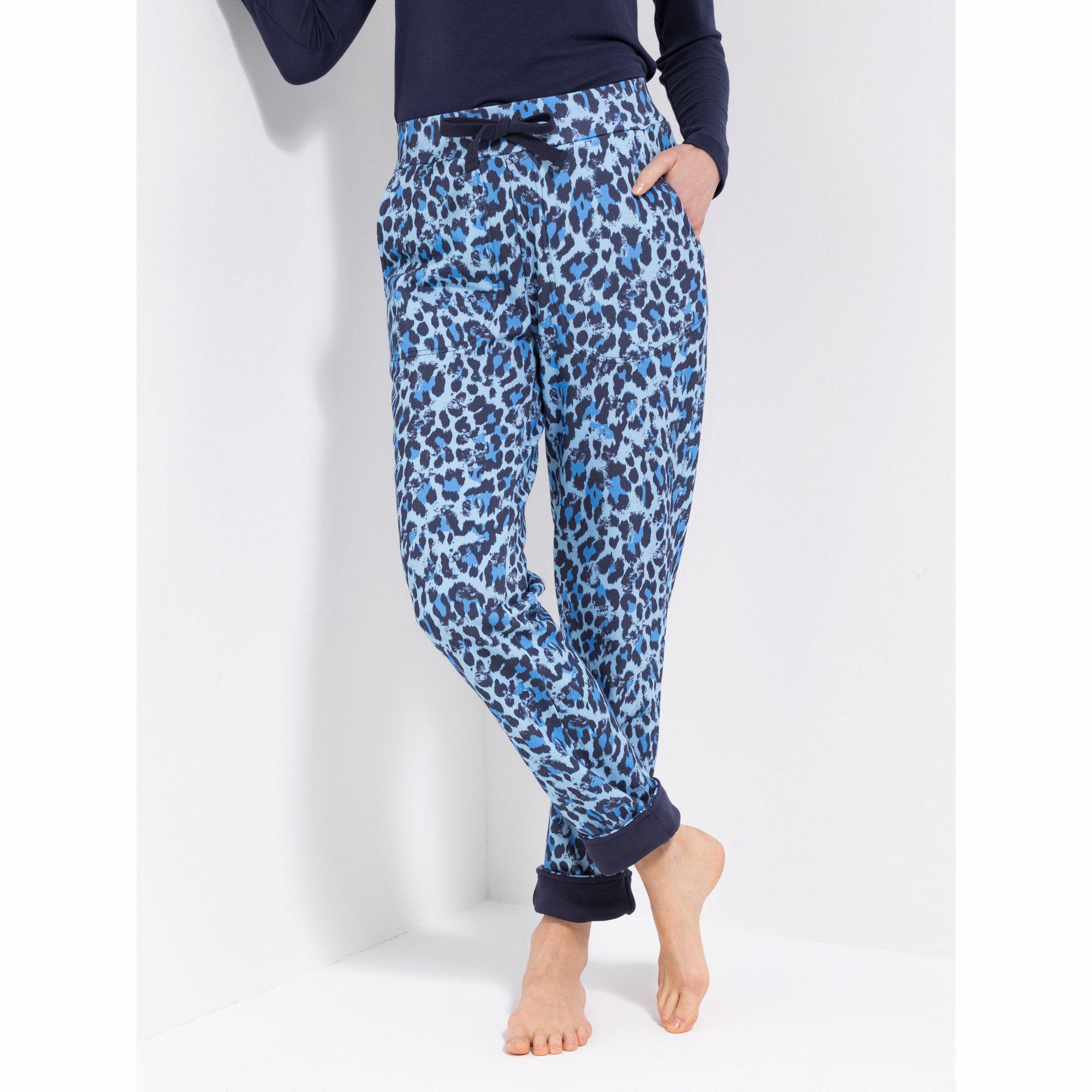 LYLA Loungehose 1/1-Länge Allover-Print Saumumschlag uni