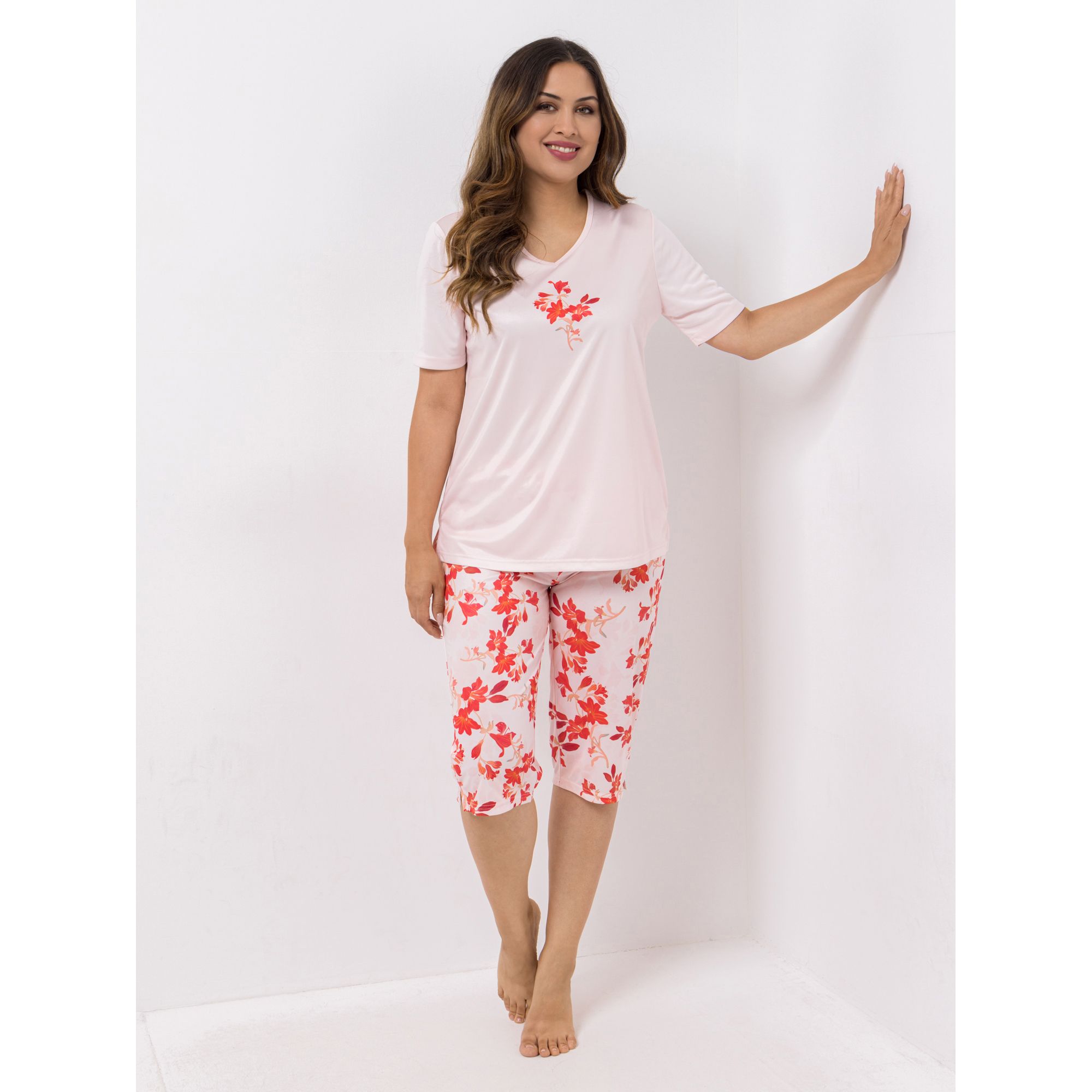 LITTLE ROSE Pyjama, 1/2-Arm Capri-Hose Mikrofaser bedruckt