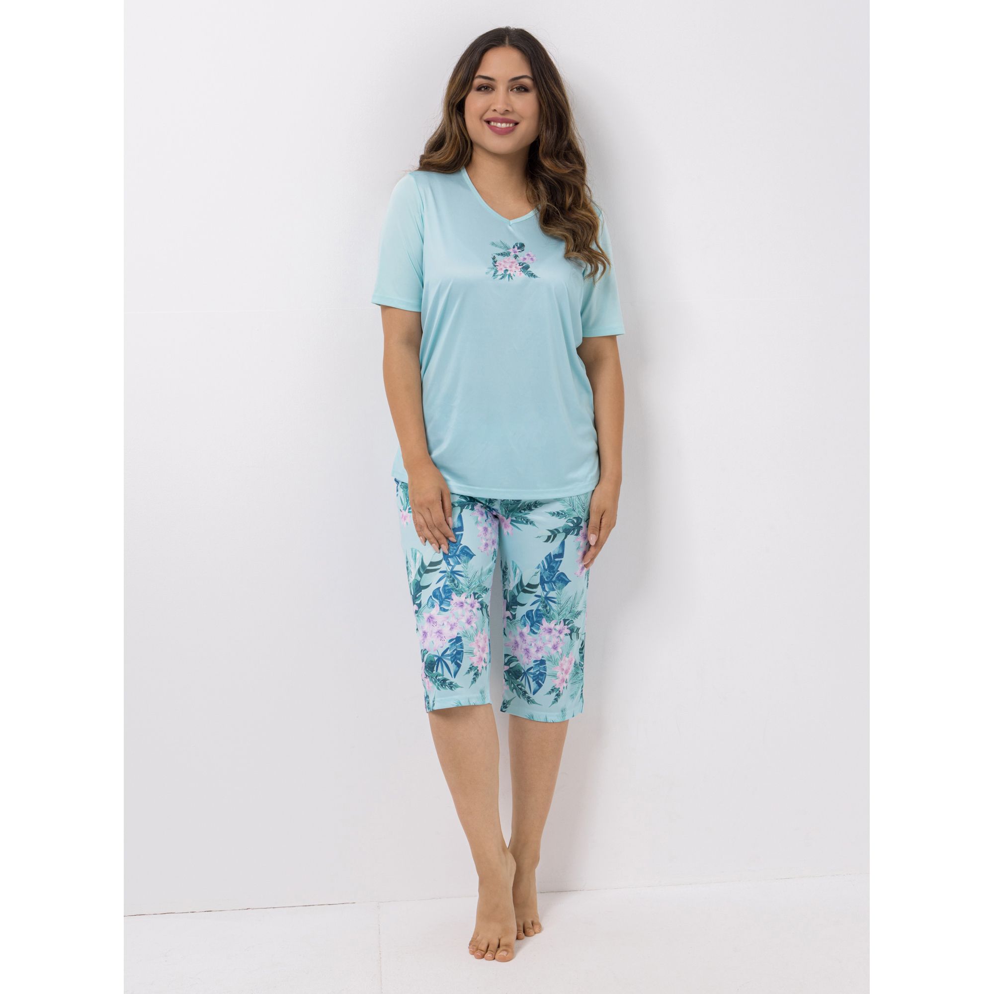 LITTLE ROSE Pyjama, 1/2-Arm Capri-Hose Mikrofaser bedruckt