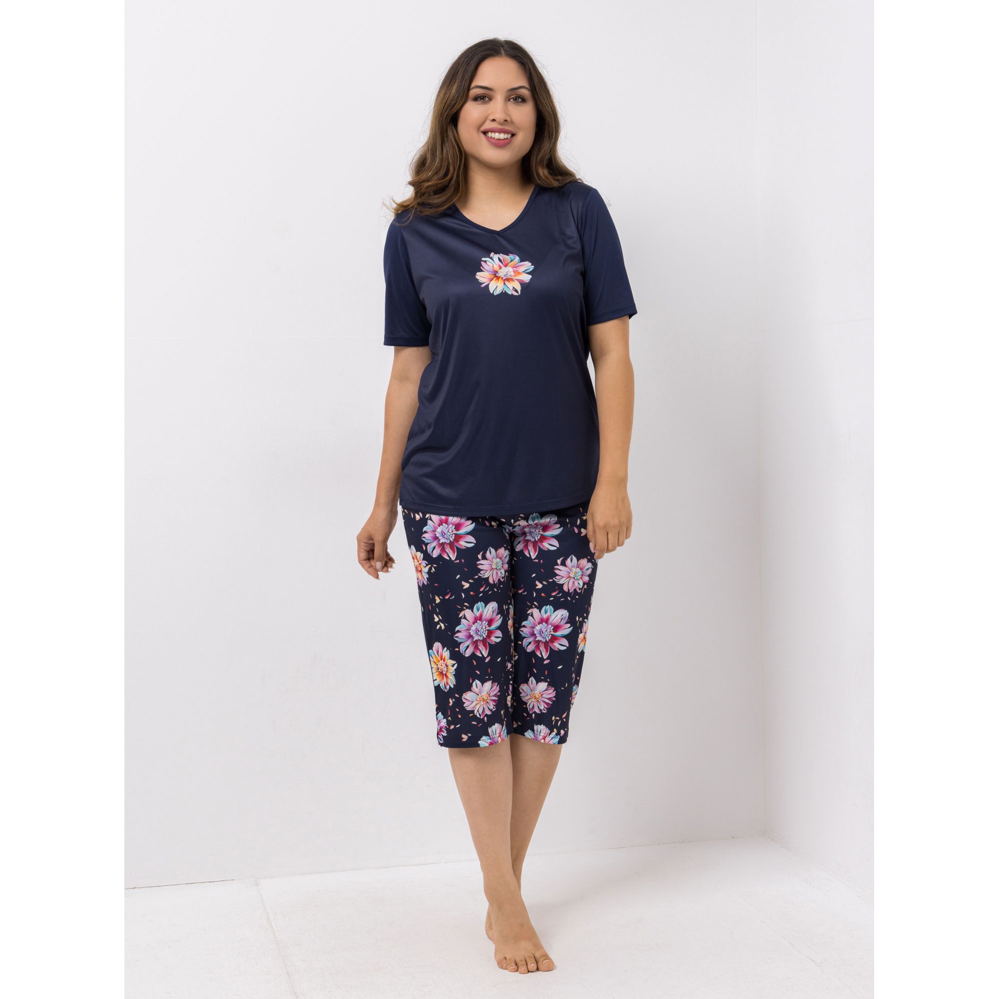 LITTLE ROSE Pyjama, 1/2-Arm Capri-Hose Mikrofaser bedruckt