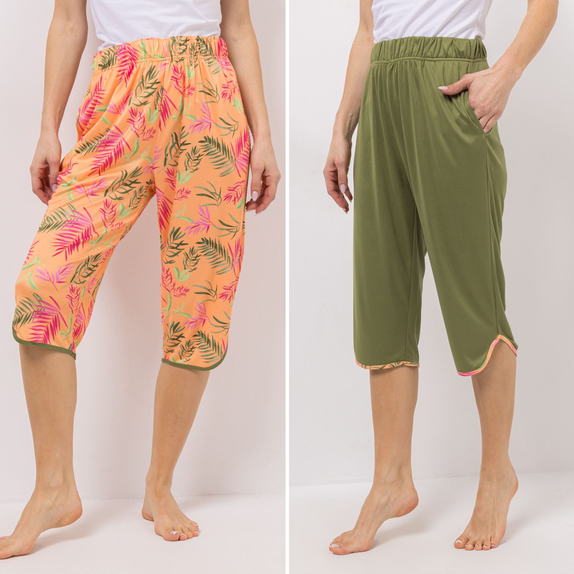 JERYMOOD HOMEWEAR 2 Hosen, Capri knieumspielende Länge Rundumdehnbund Seitenschlitzen