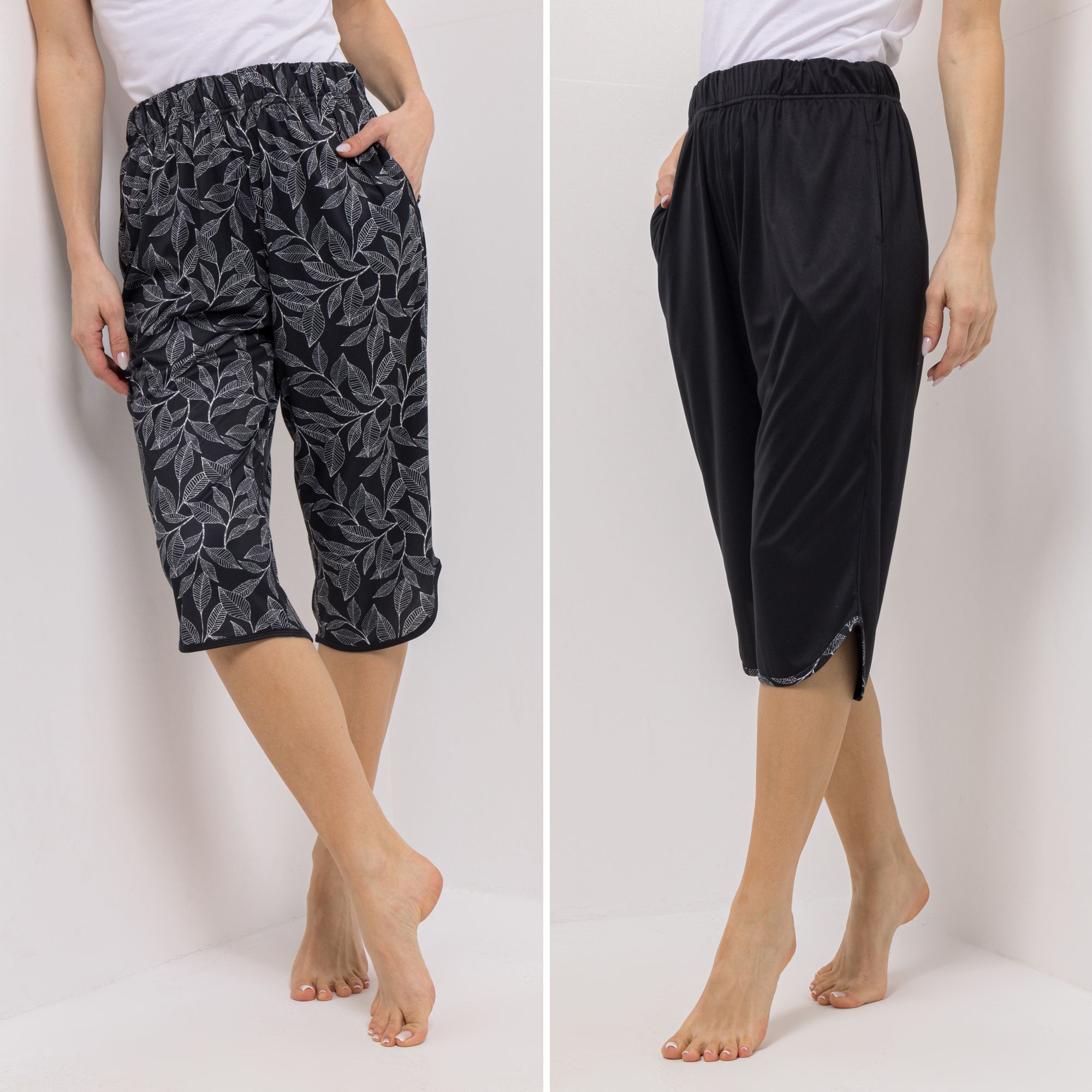 JERYMOOD HOMEWEAR 2 Hosen, Capri knieumspielende Länge Rundumdehnbund Seitenschlitzen