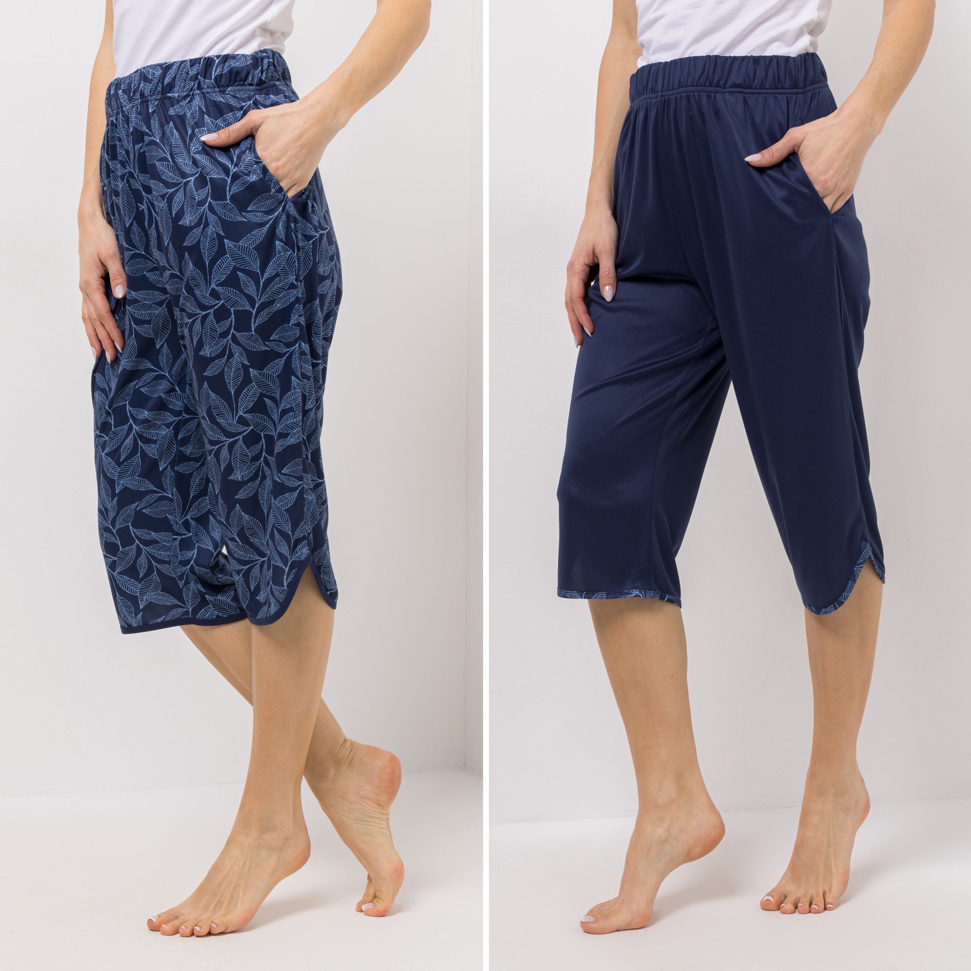 JERYMOOD HOMEWEAR 2 Hosen, Capri knieumspielende Länge Rundumdehnbund Seitenschlitzen