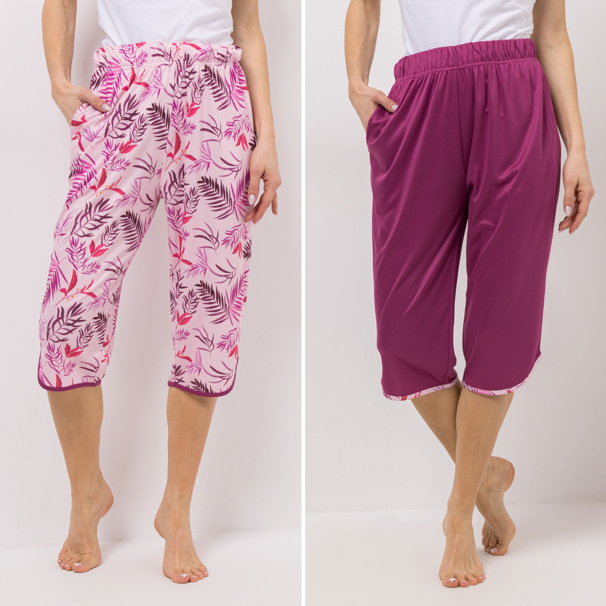 JERYMOOD HOMEWEAR 2 Hosen, Capri knieumspielende Länge Rundumdehnbund Seitenschlitzen