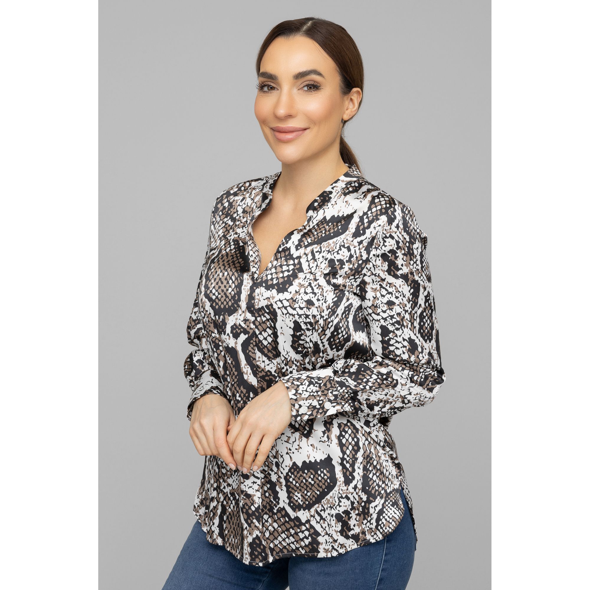 VIA MILANO Longbluse, 1/1-Arm V-Ausschnitt Manschetten figurumspielend