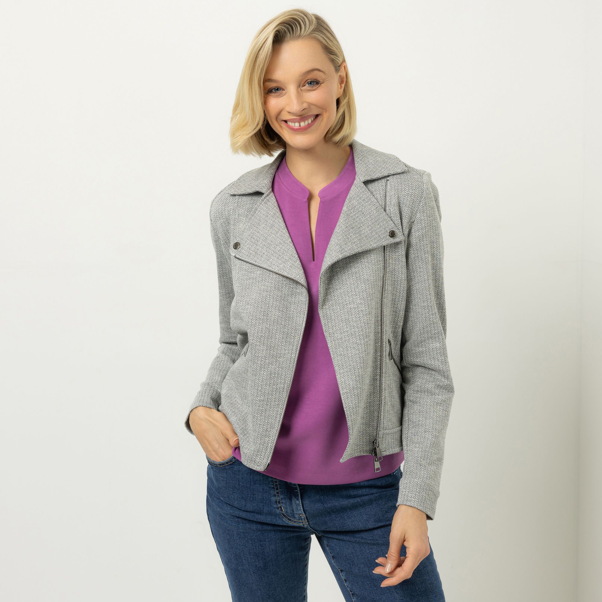 AMINATI® Jacke, langarm Biker-Stil 2-Wege-Reißverschluss Druckknöpfe