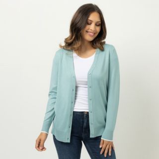 DENIM & CO. Cardigan V-Ausschnitt Knopfleiste Kontraststreifen