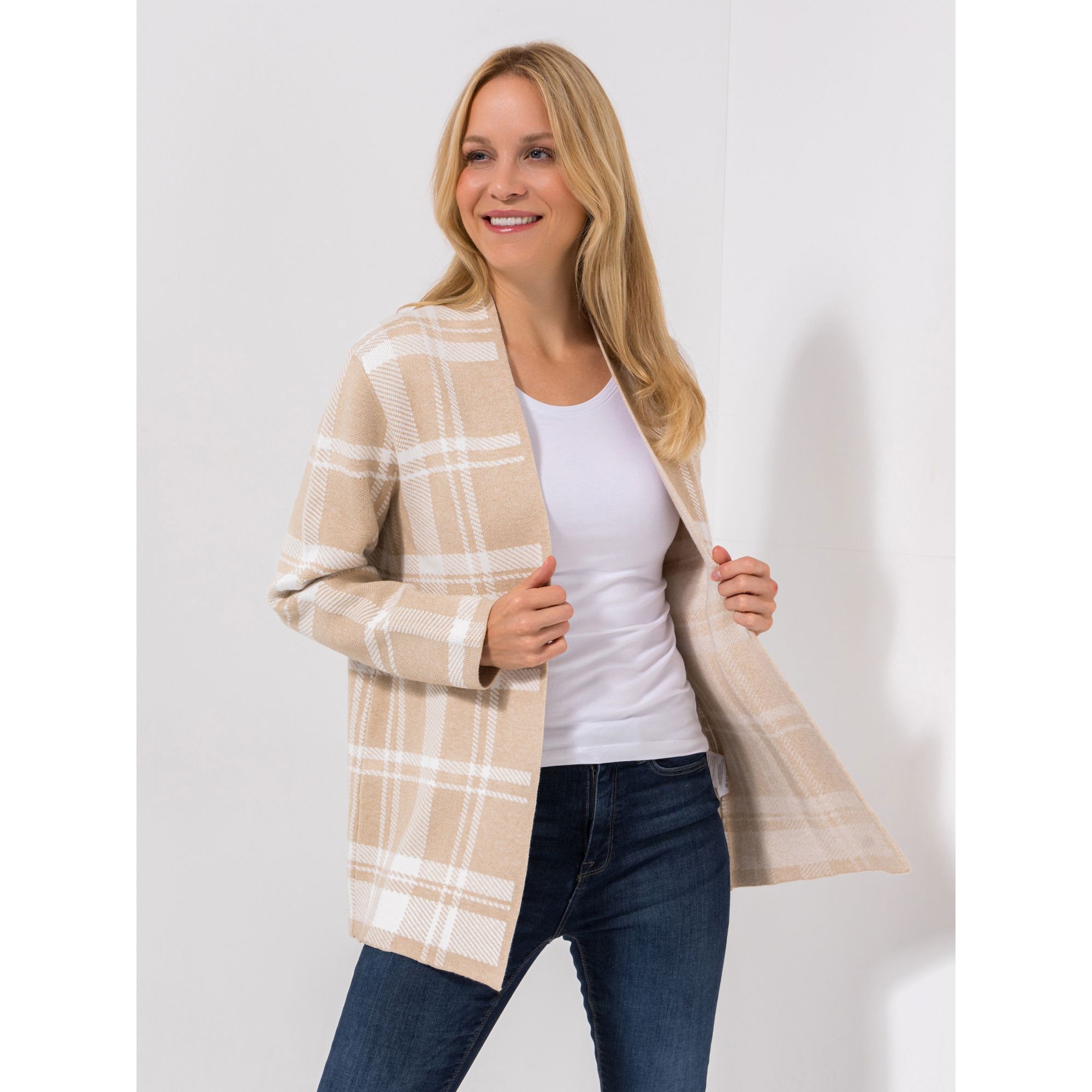 CASHMASOFT Strickjacke, 1/1-Arm Cashmeregriff gerade Form ohne Knöpfe