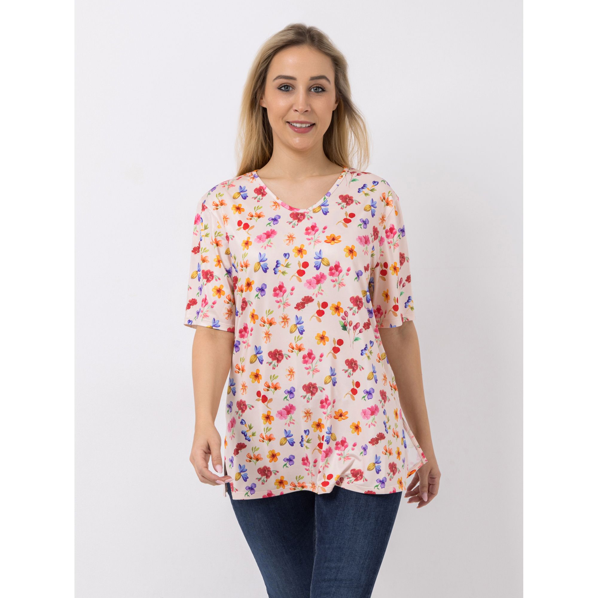 IN-PRINT Shirt 1/2-Arm V-Ausschnitt Blumendruck