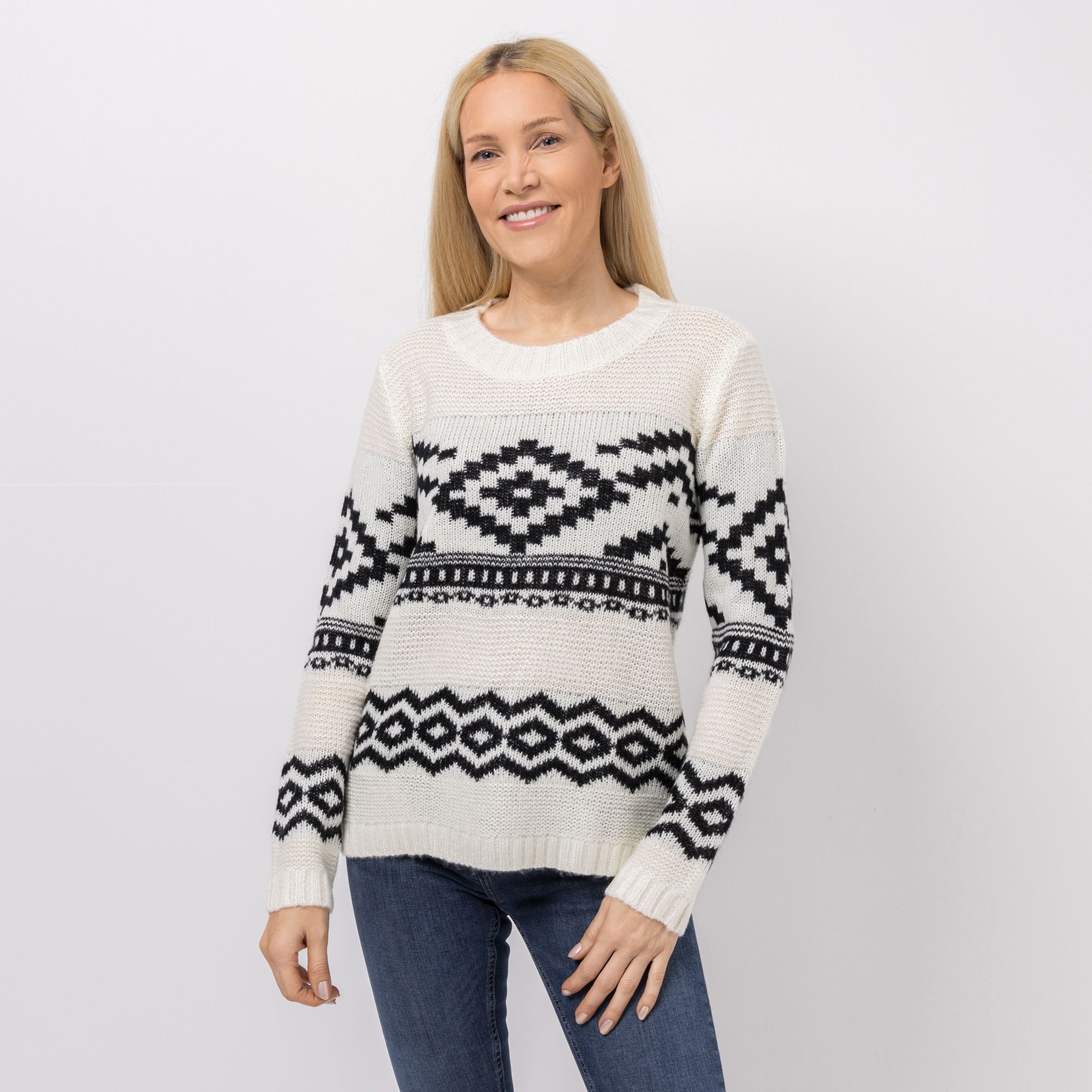 CASHMASOFT Pullover Rundhalsausschnitt Cashmeregriff Jacquard